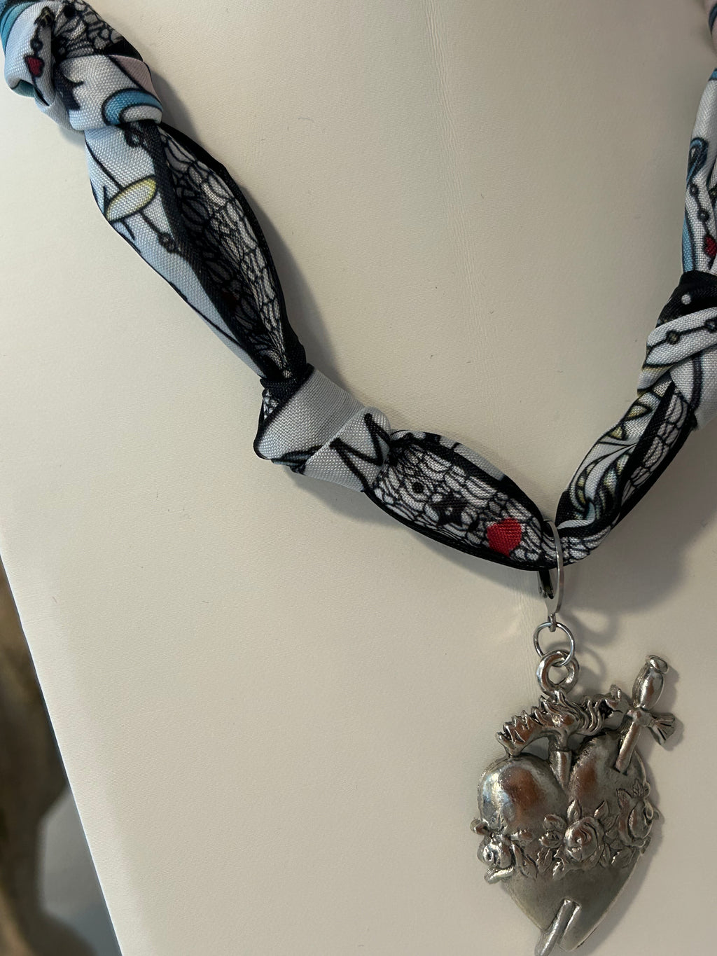 Silver Immaculate Heart Scarf Necklace