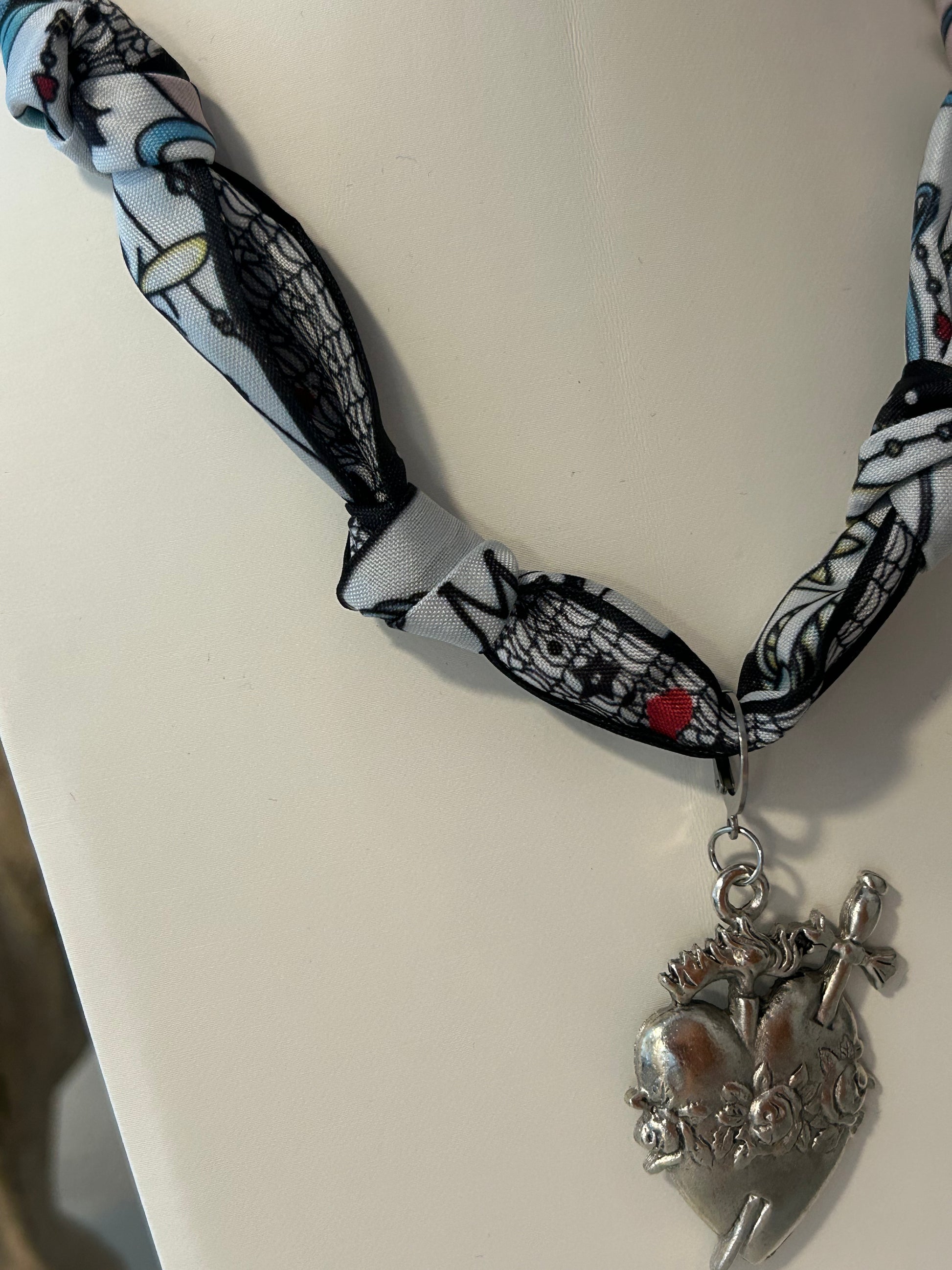 Silver Immaculate Heart Scarf Necklace