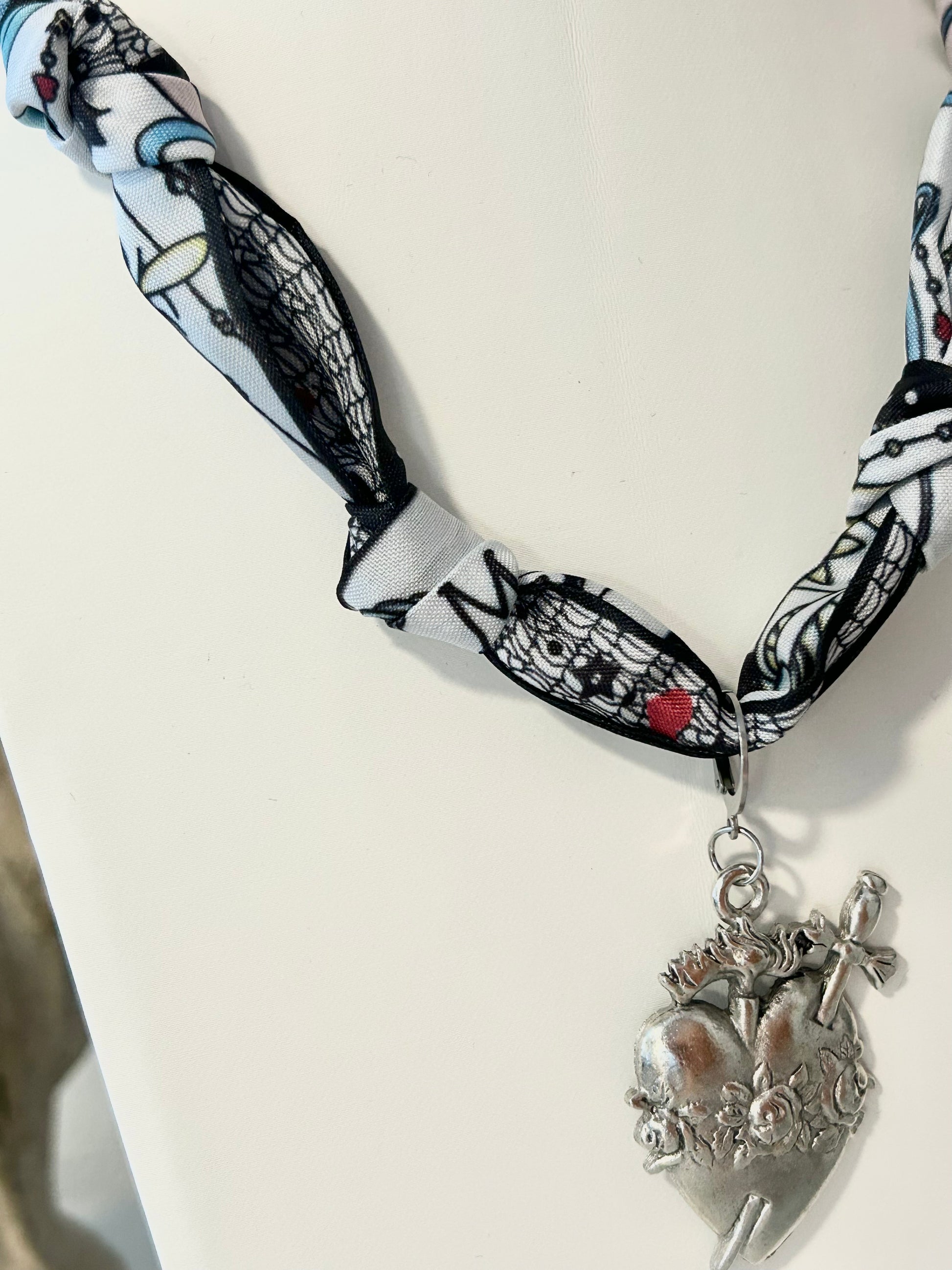 Silver Immaculate Heart Scarf Necklace