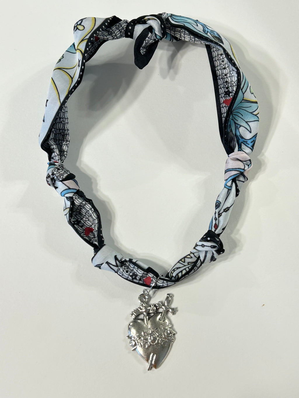 Silver Immaculate Heart Scarf Necklace