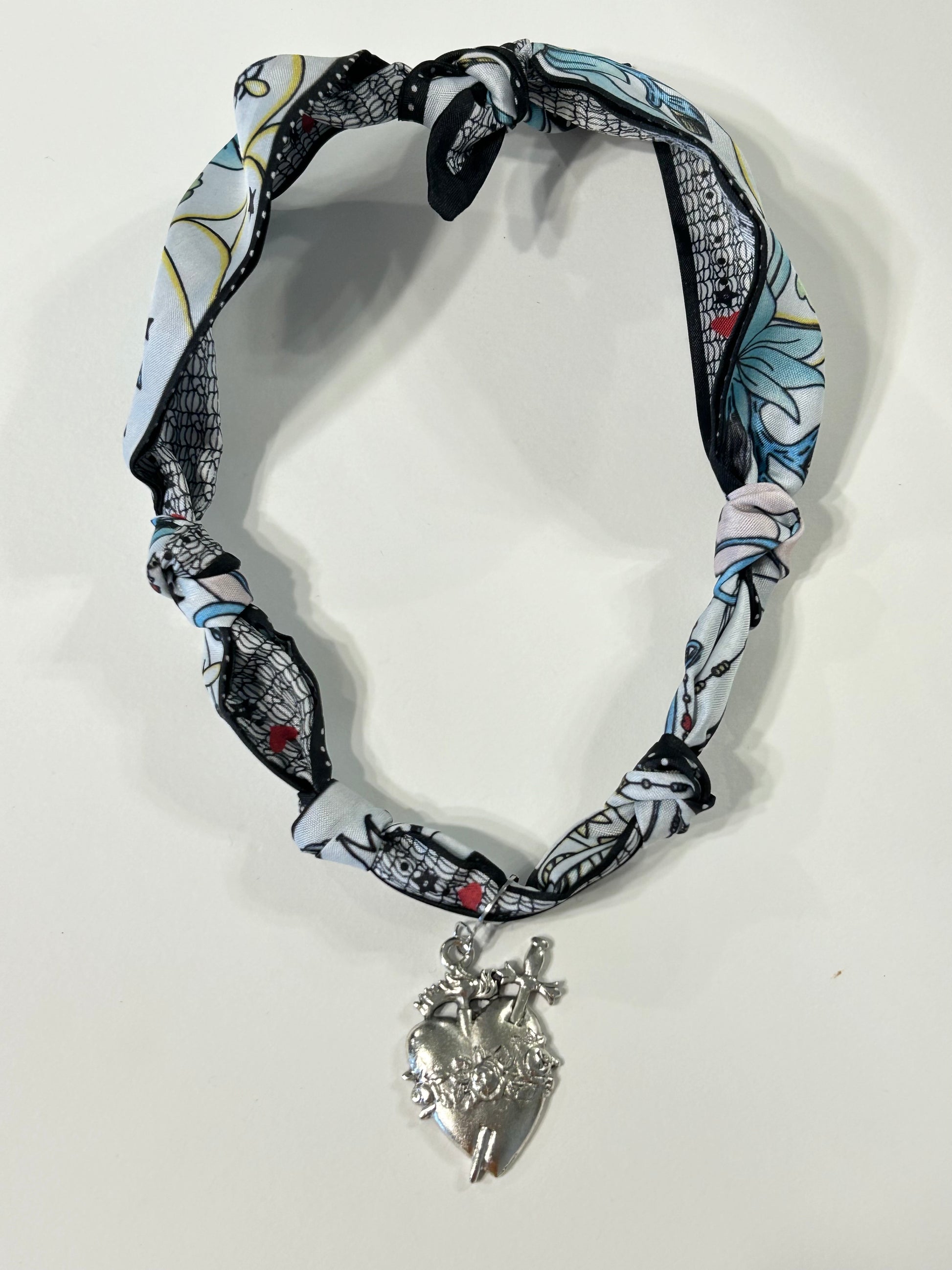Silver Immaculate Heart Scarf Necklace