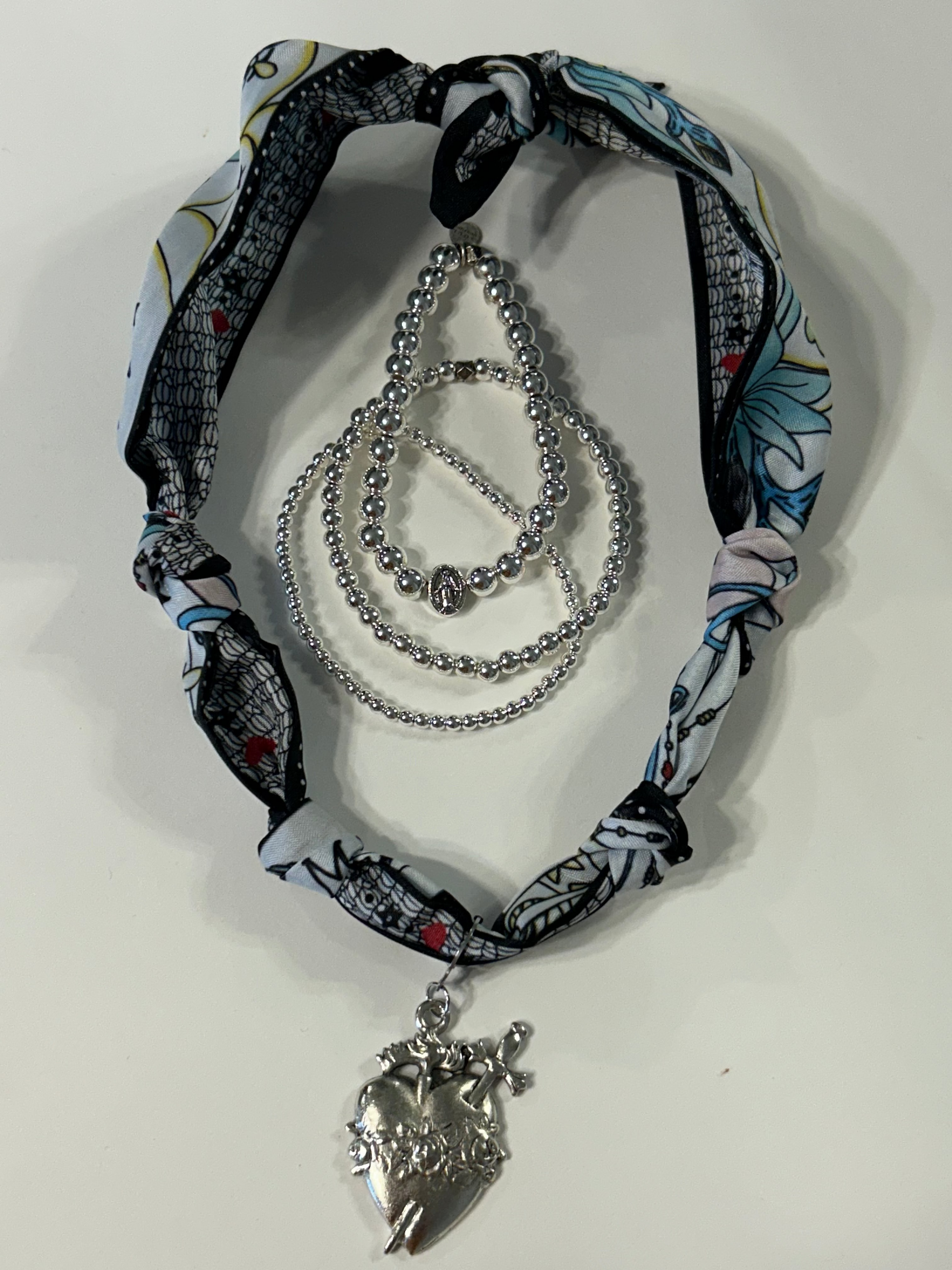 Silver Immaculate Heart Scarf Necklace