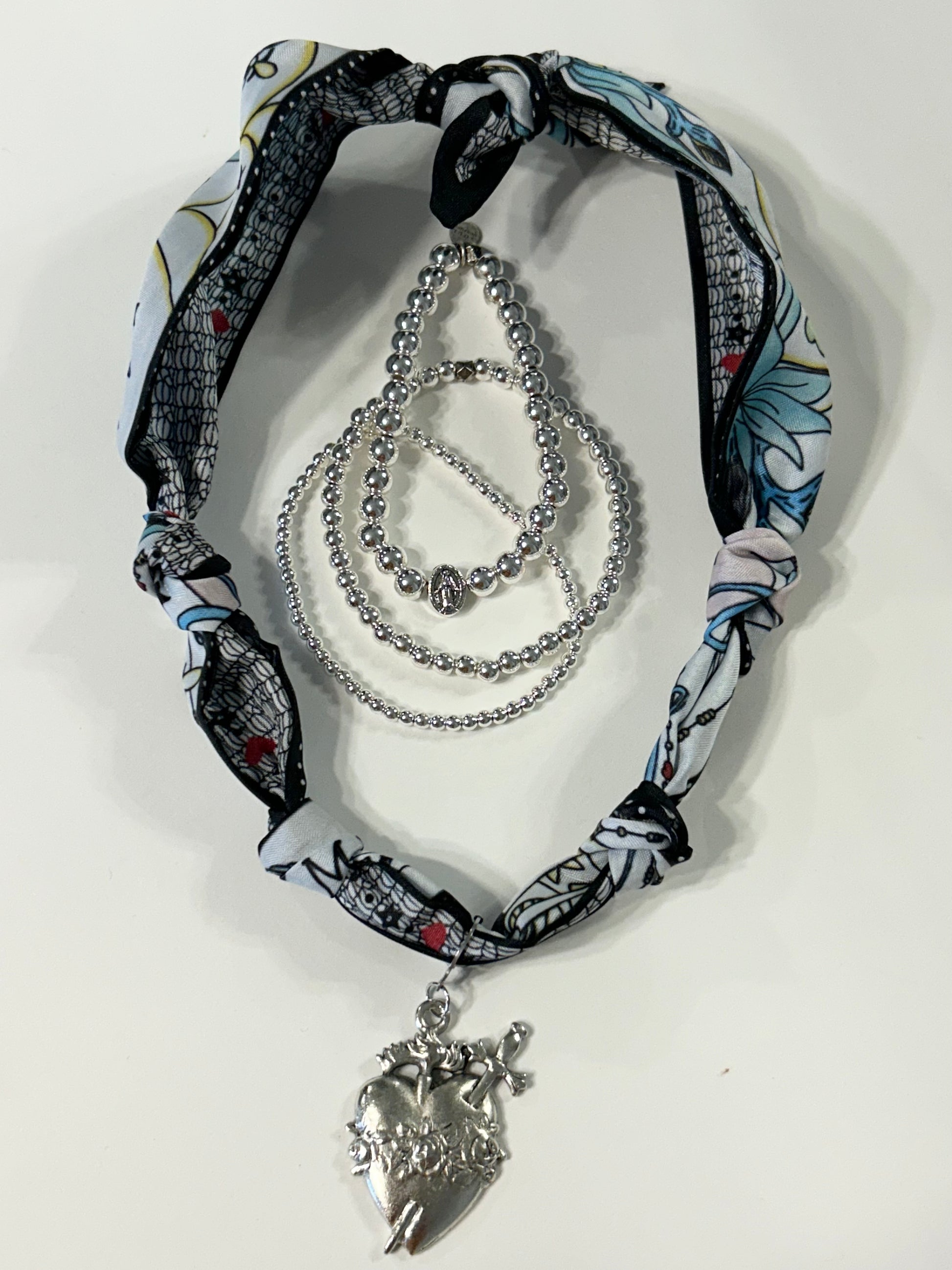 Silver Immaculate Heart Scarf Necklace