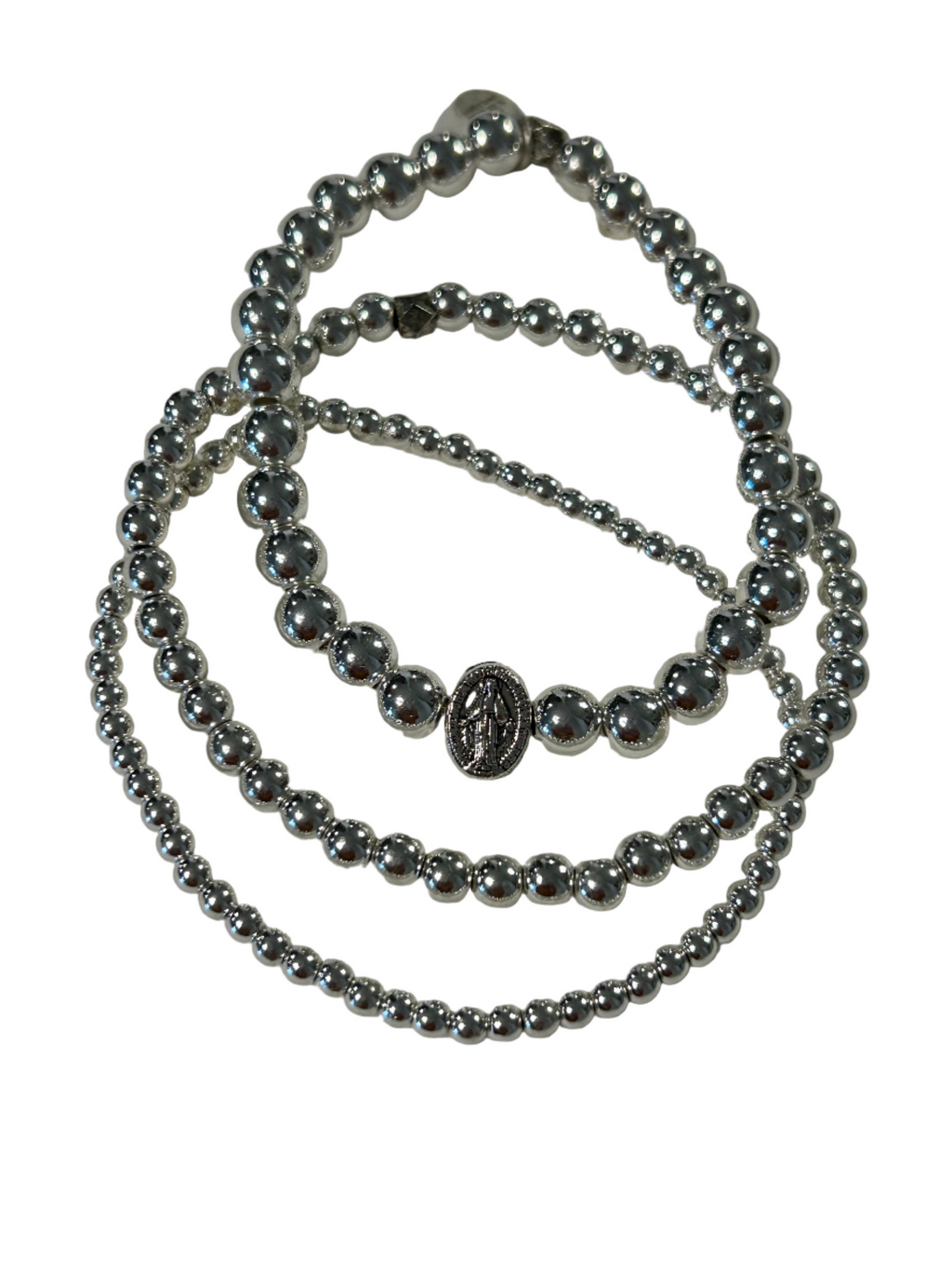 Silver Hematite Miraculous Mary Stack Bracelet Set