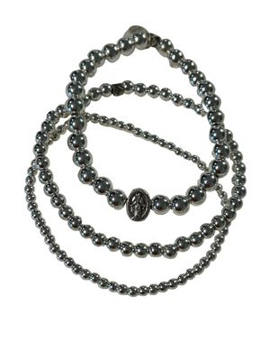 Silver Hematite Miraculous Mary Stack Bracelet Set
