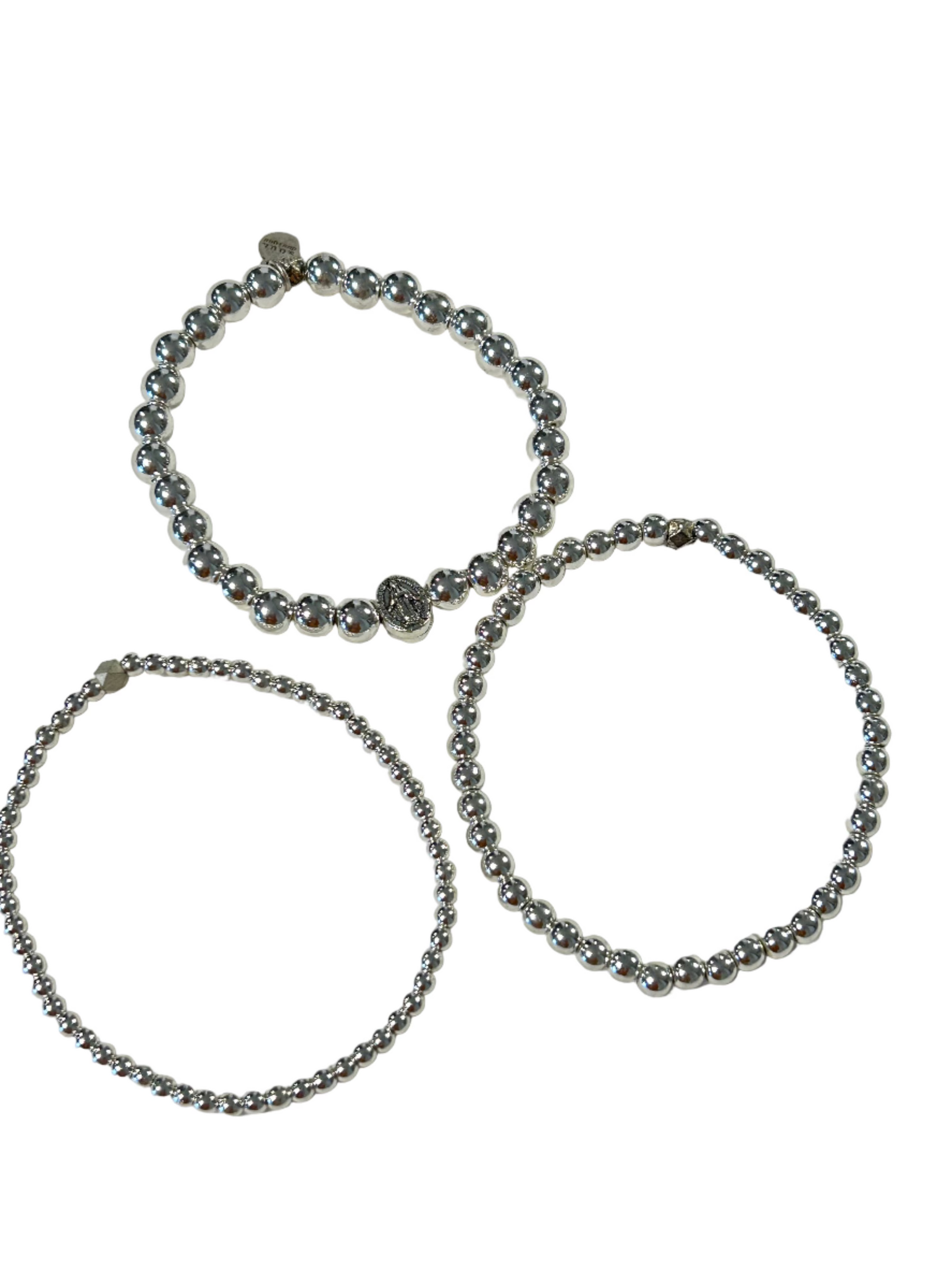 Silver Hematite Miraculous Mary Stack Bracelet Set