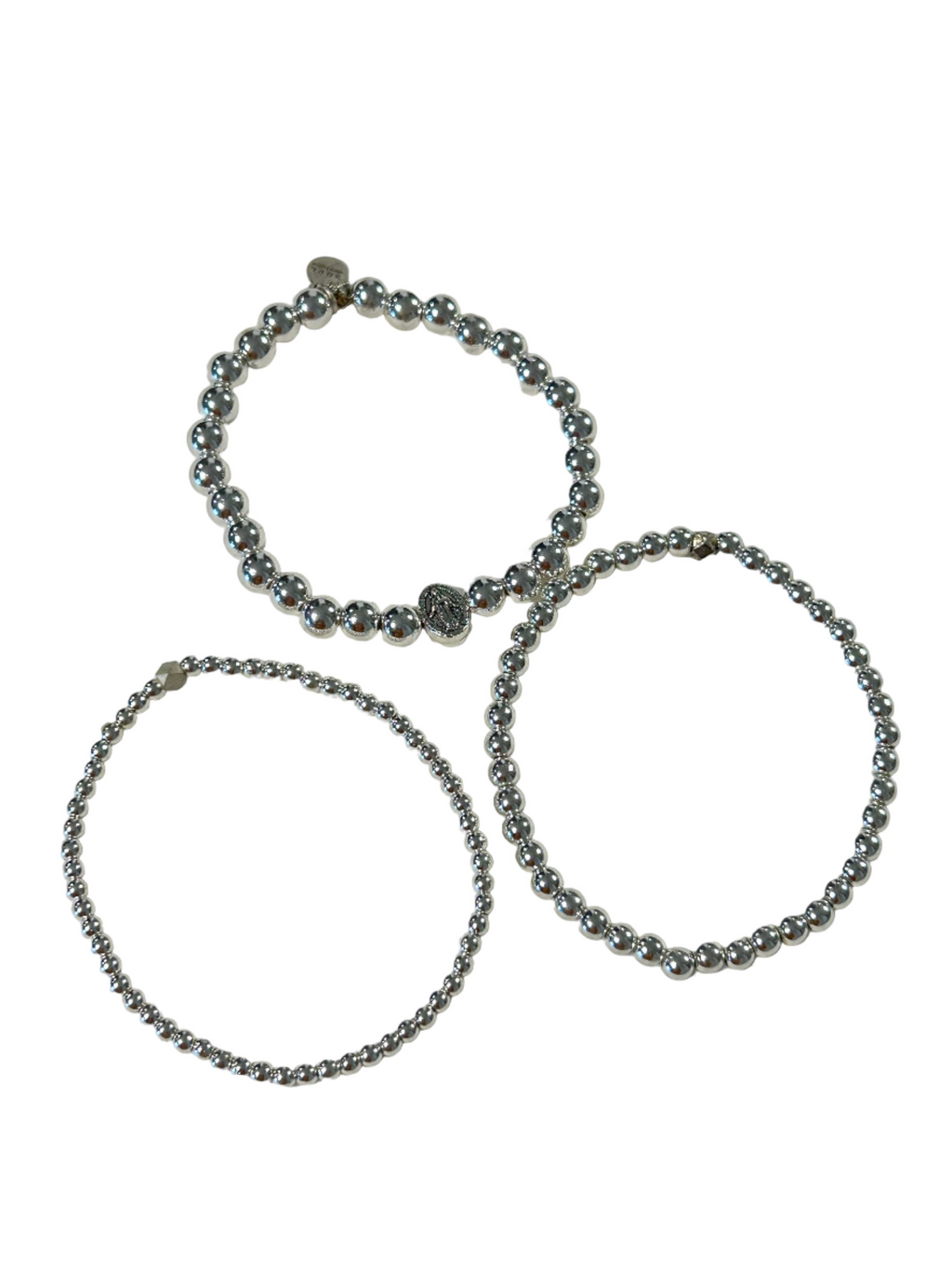 Silver Hematite Miraculous Mary Stack Bracelet Set