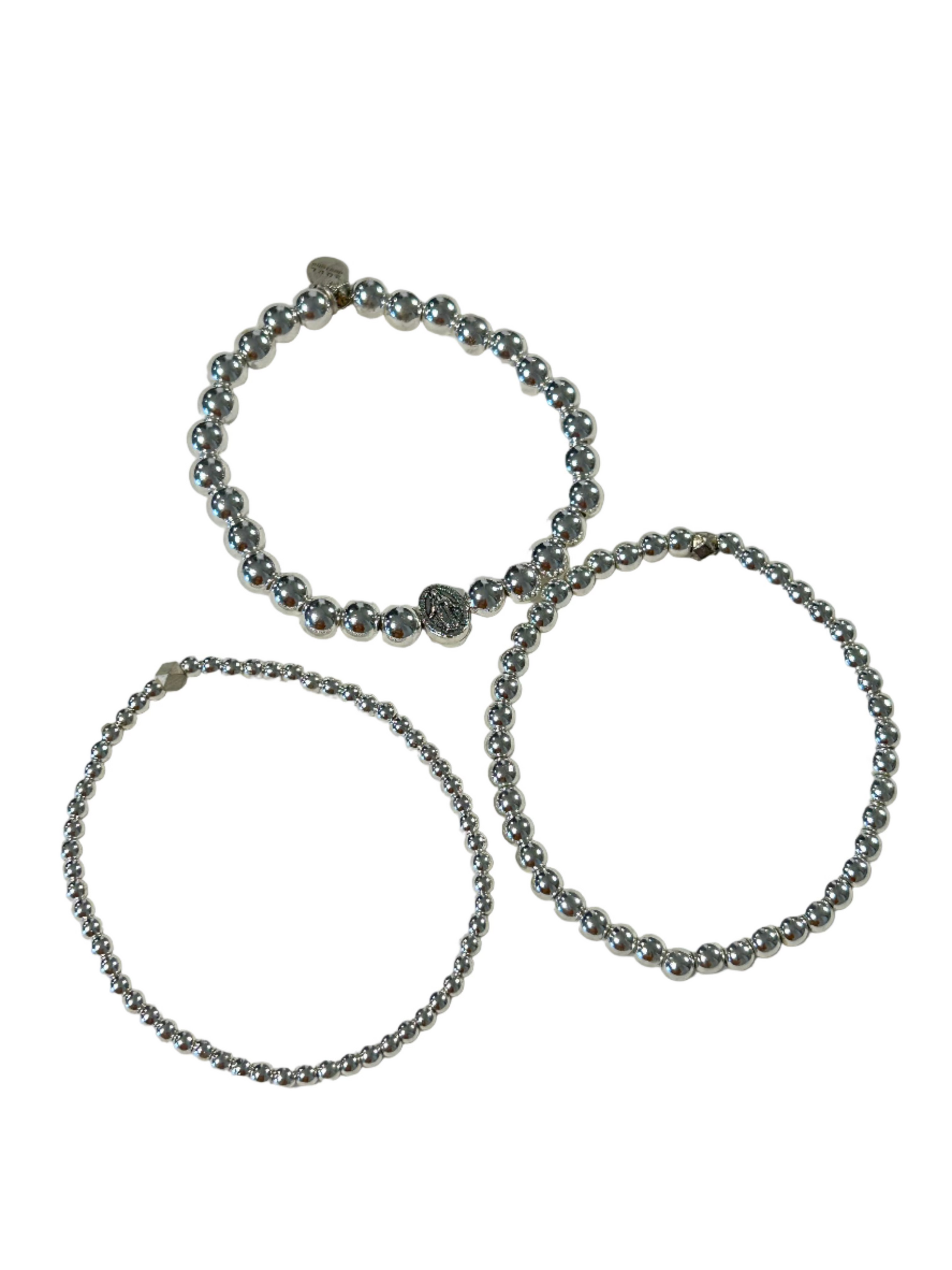 Silver Hematite Miraculous Mary Stack Bracelet Set
