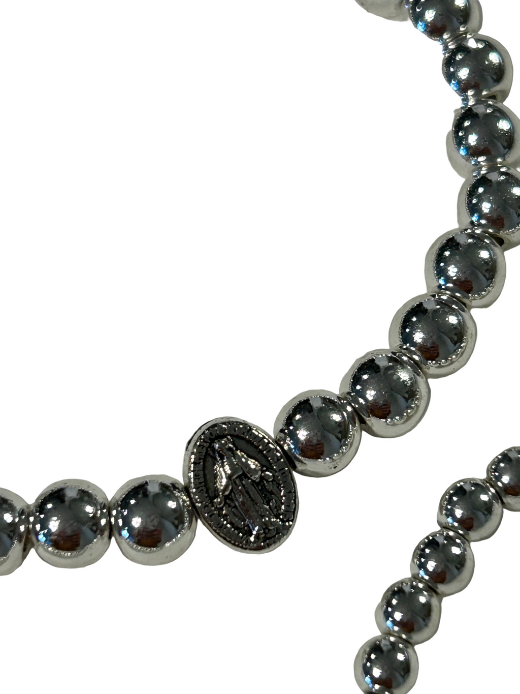 Silver Hematite Miraculous Mary Stack Bracelet Set