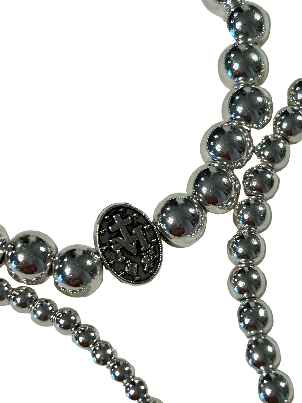 Silver Hematite Miraculous Mary Stack Bracelet Set