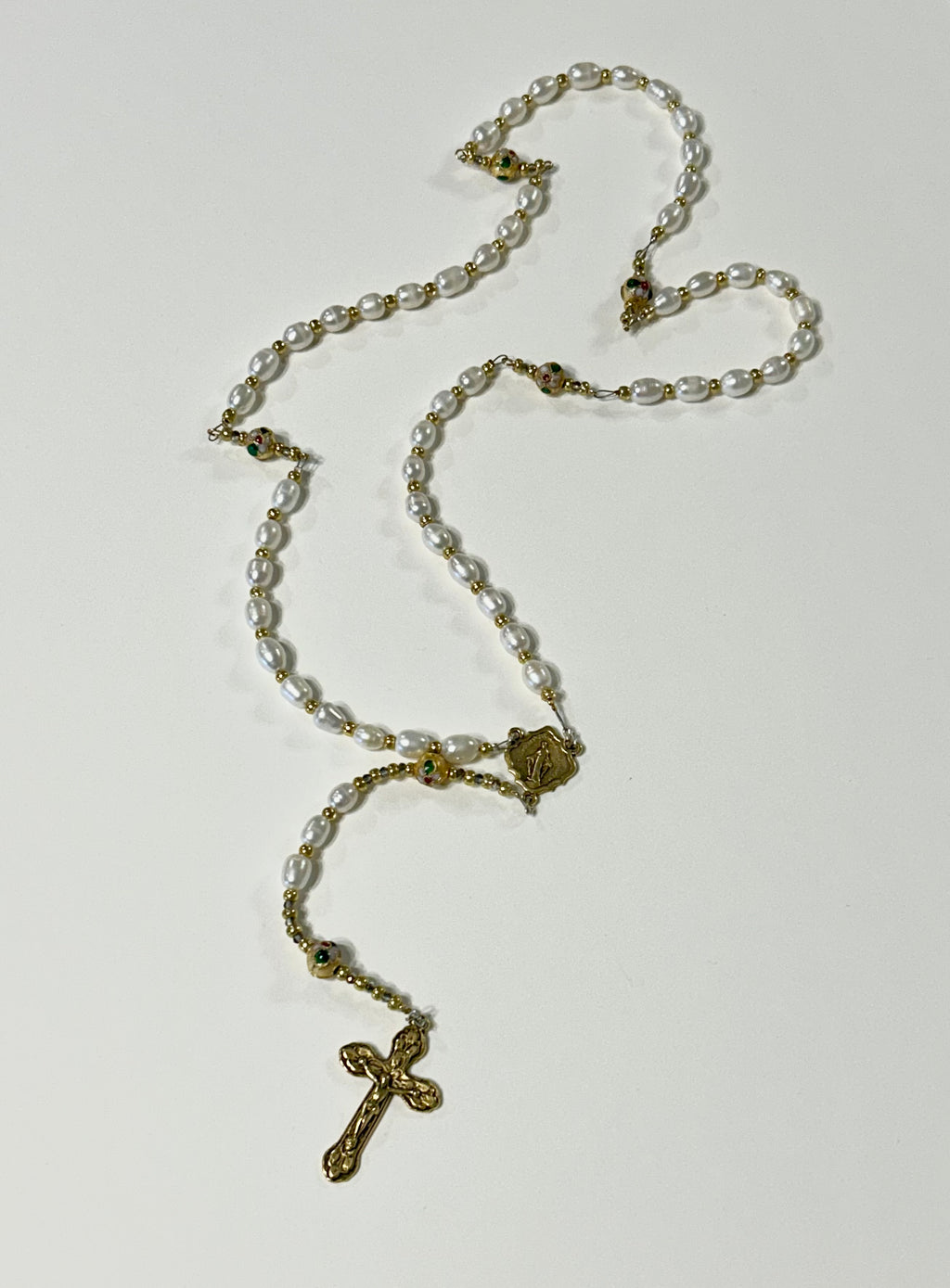 Pearl and Gold Cloisonne Rosary