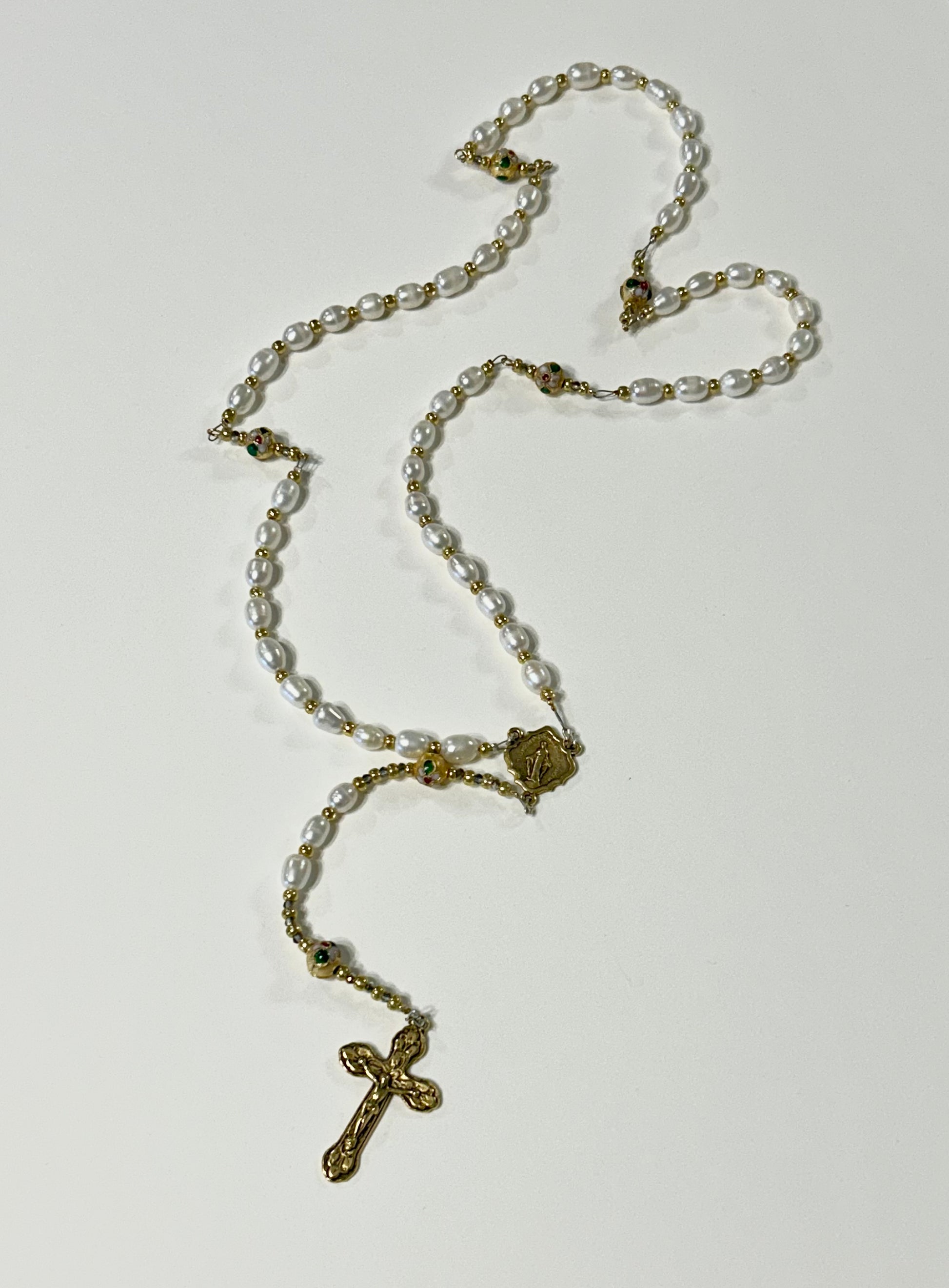 Pearl and Gold Cloisonne Rosary