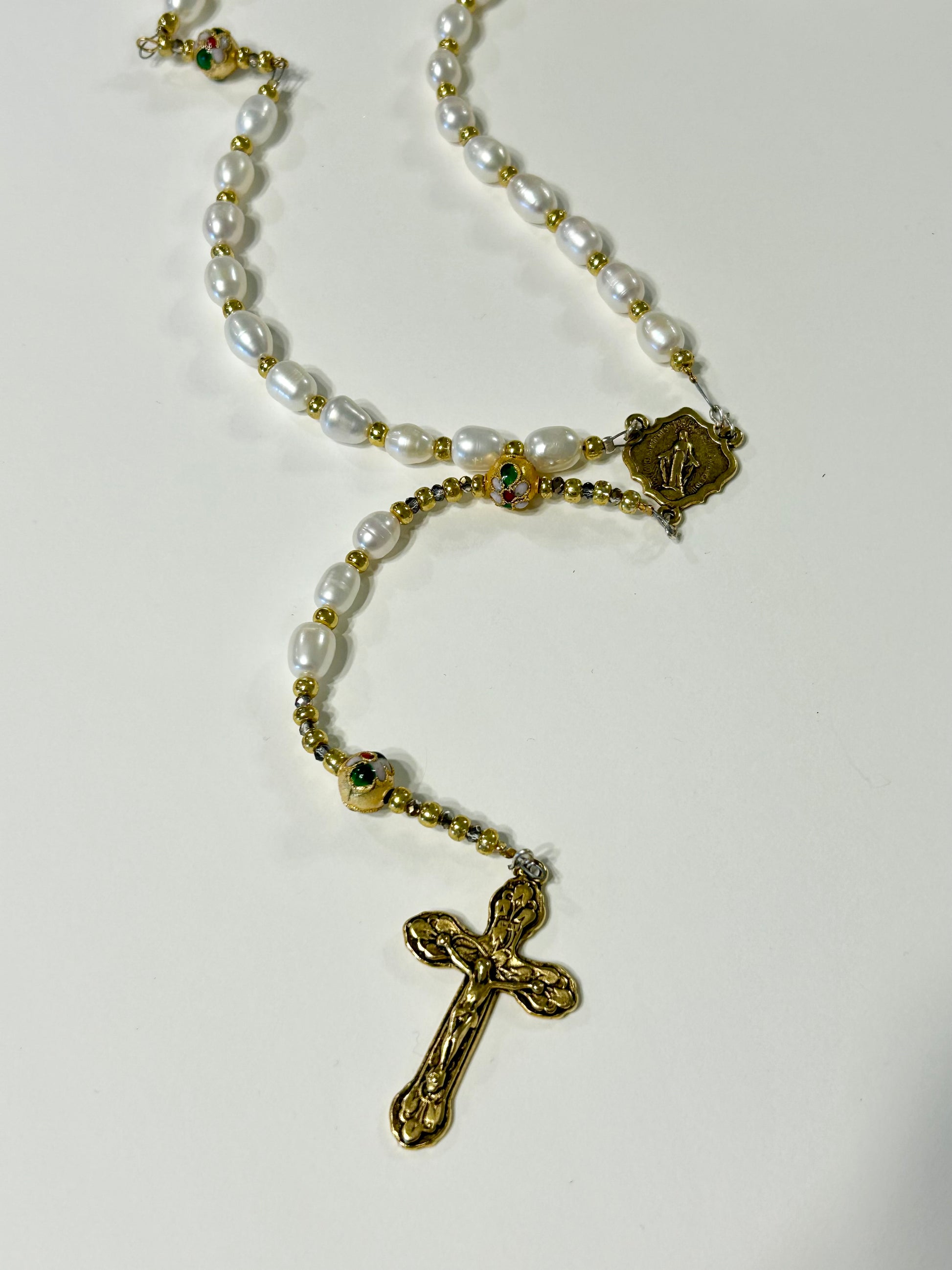 Pearl and Gold Cloisonne Rosary