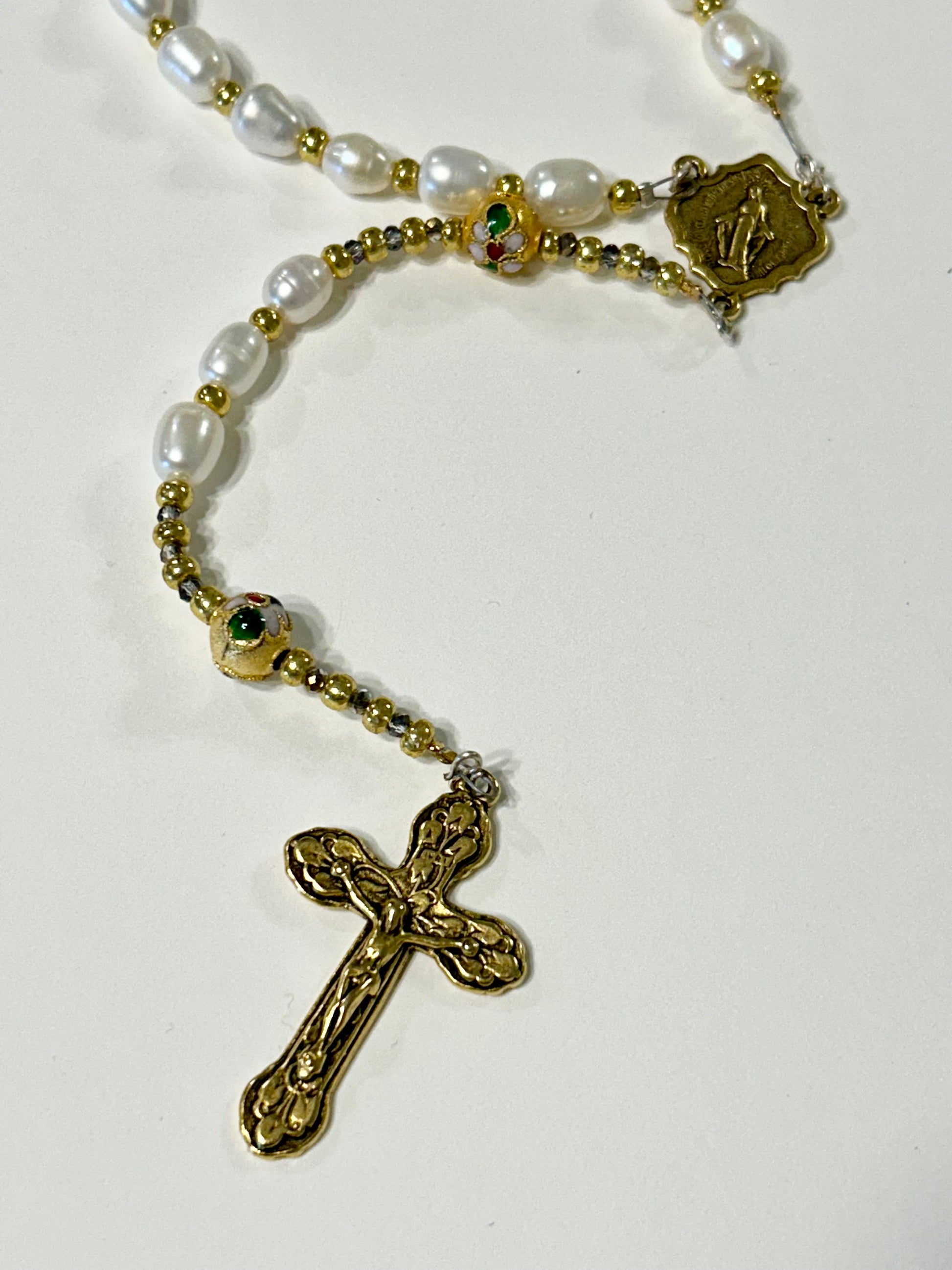 Pearl and Gold Cloisonne Rosary