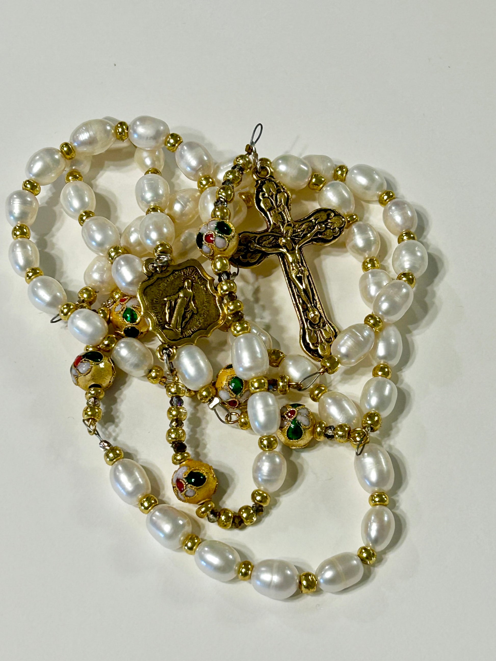 Pearl and Gold Cloisonne Rosary