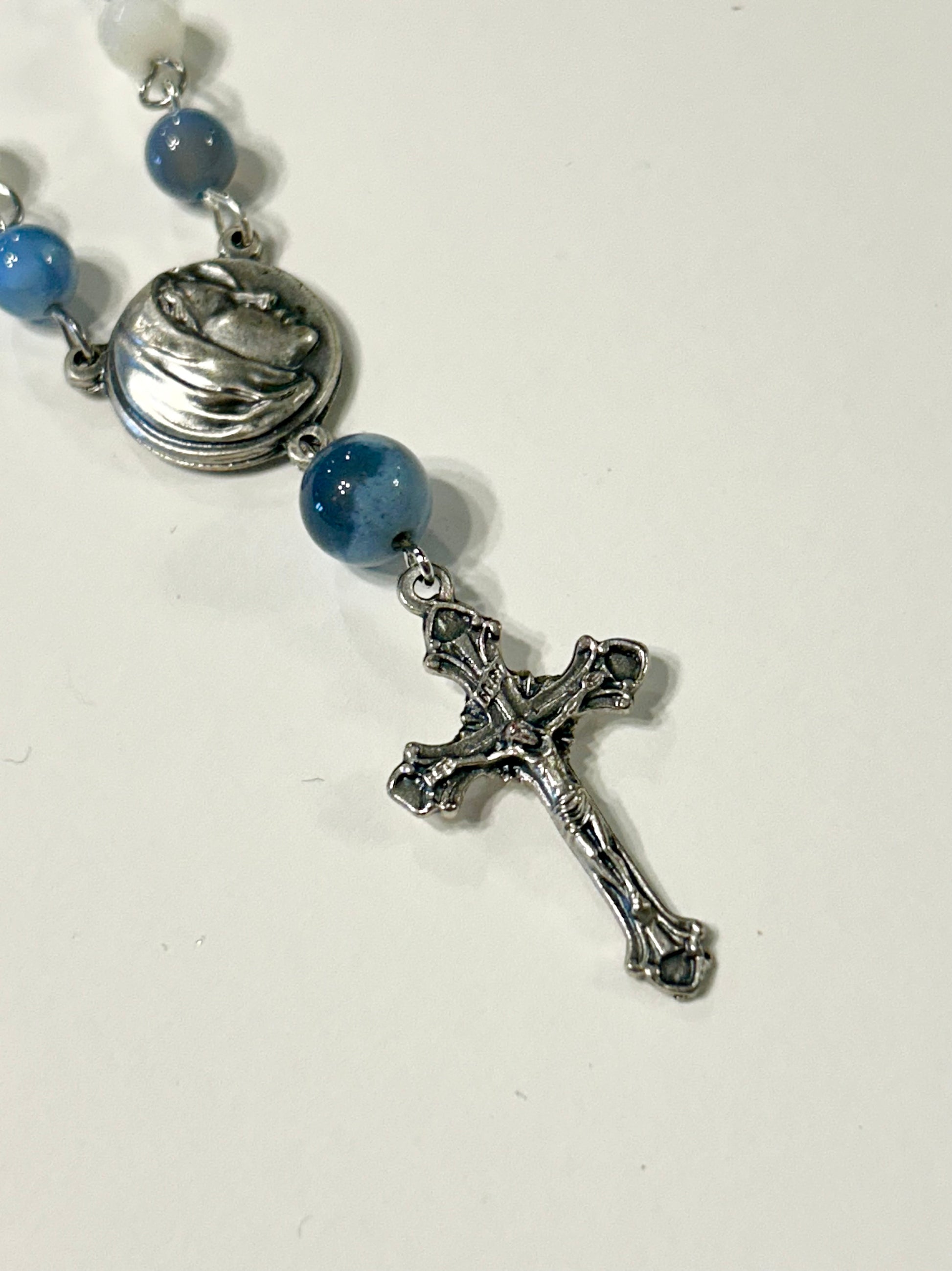 Car Rosary - Blue Agate and Mother of Pearl