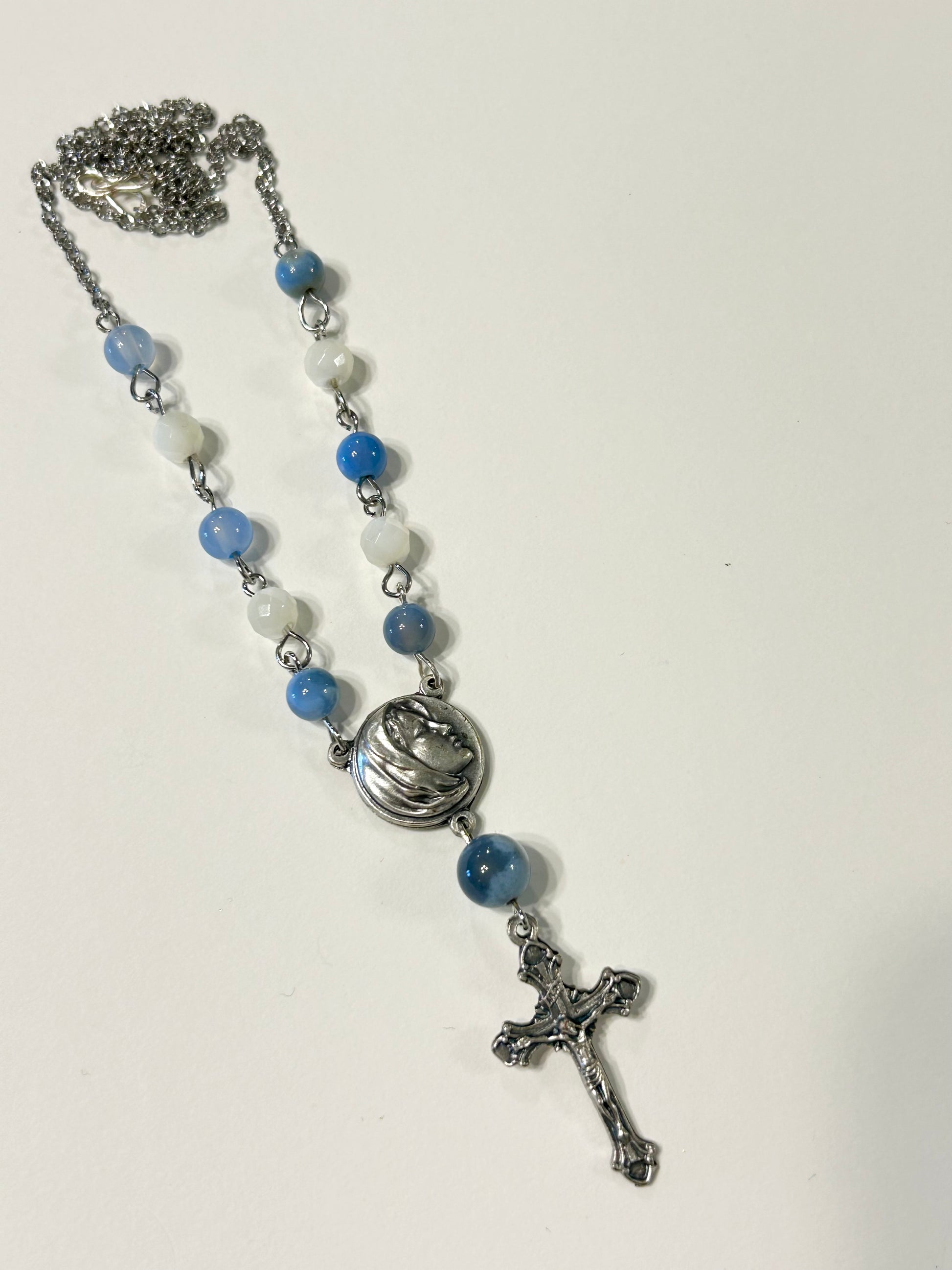 Car Rosary - Blue Agate and Mother of Pearl