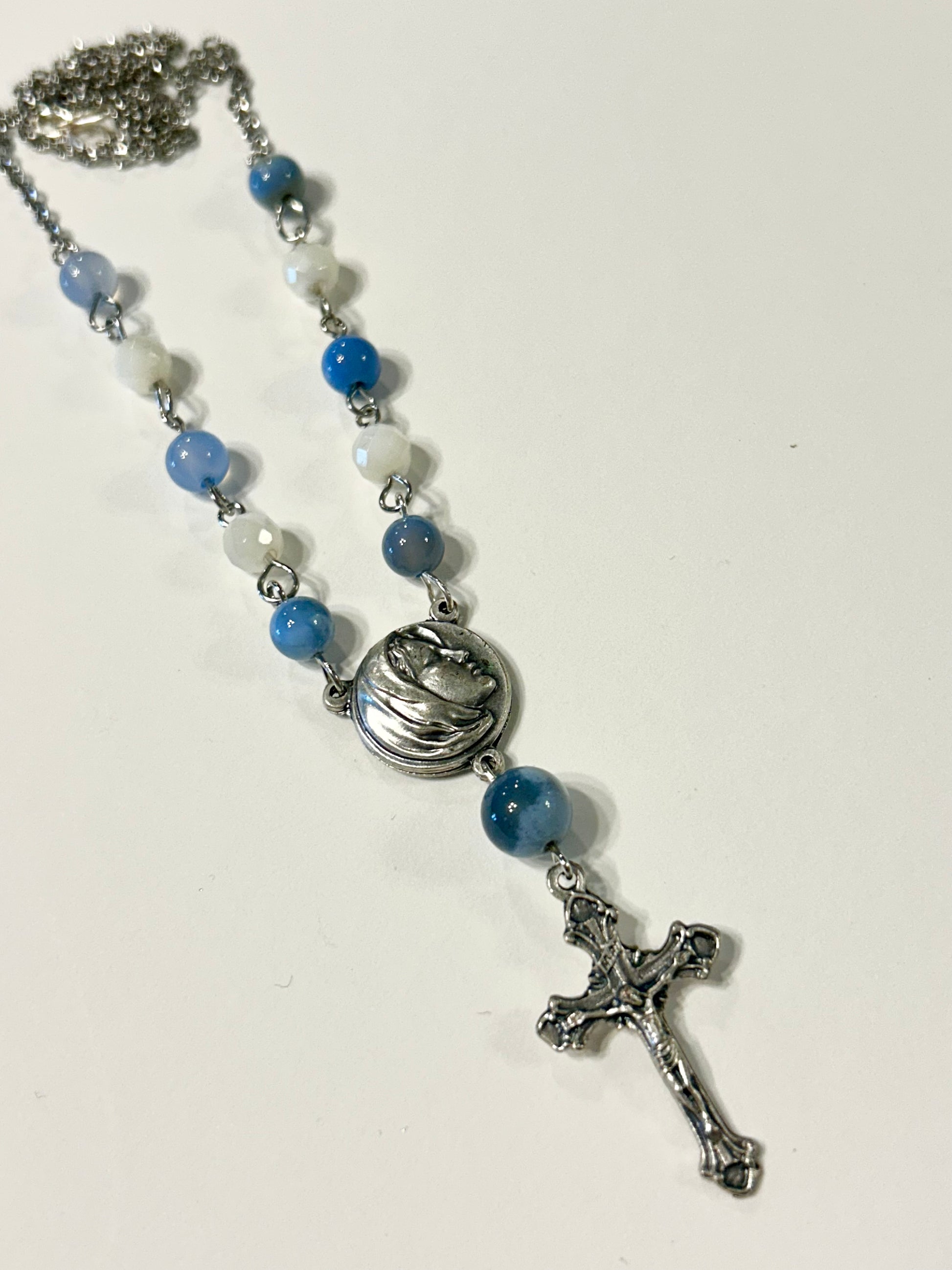 Car Rosary - Blue Agate and Mother of Pearl