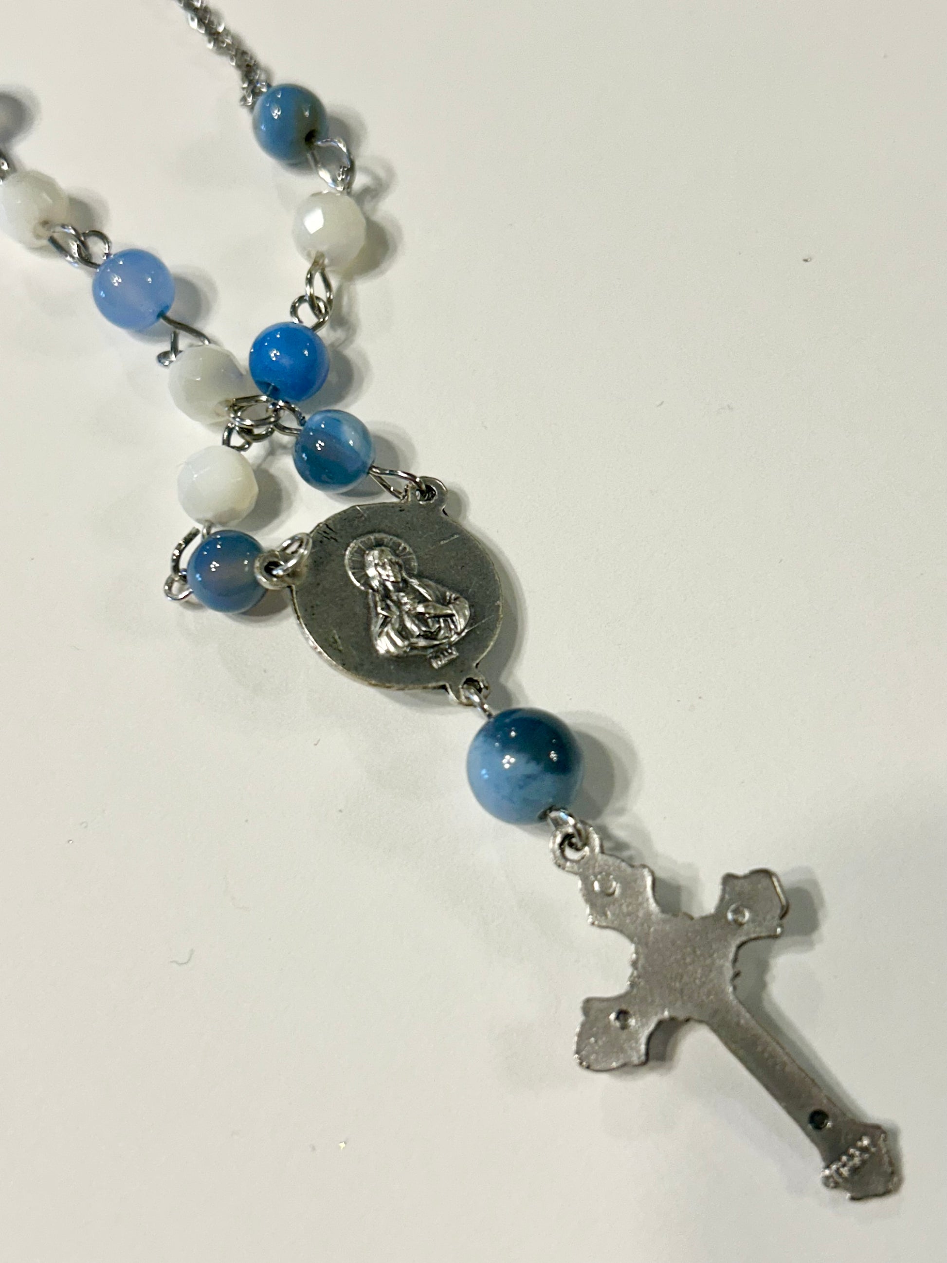 Car Rosary - Blue Agate and Mother of Pearl