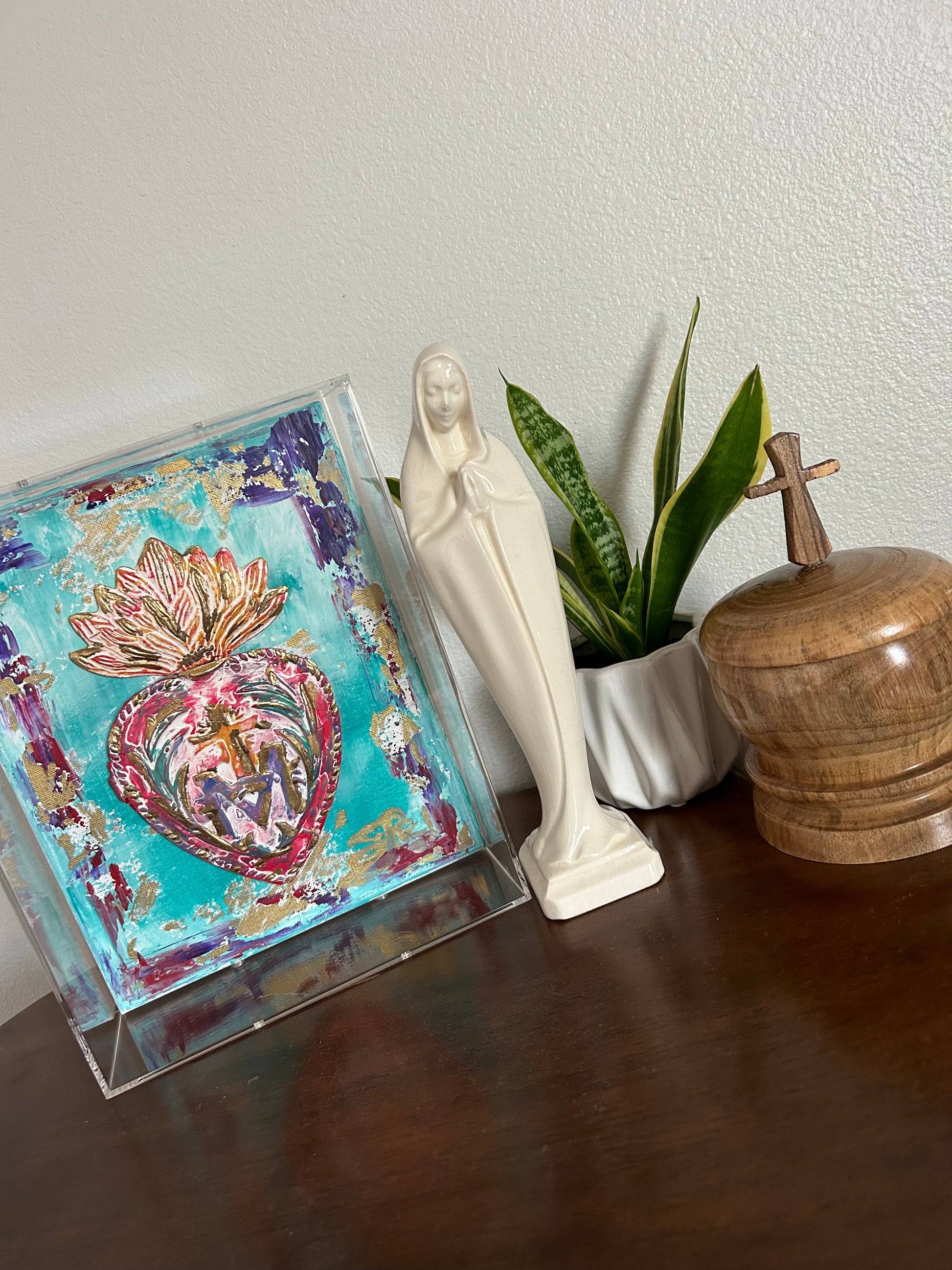 Immaculate Heart Canvas Acrylic Art Box - Turquoise