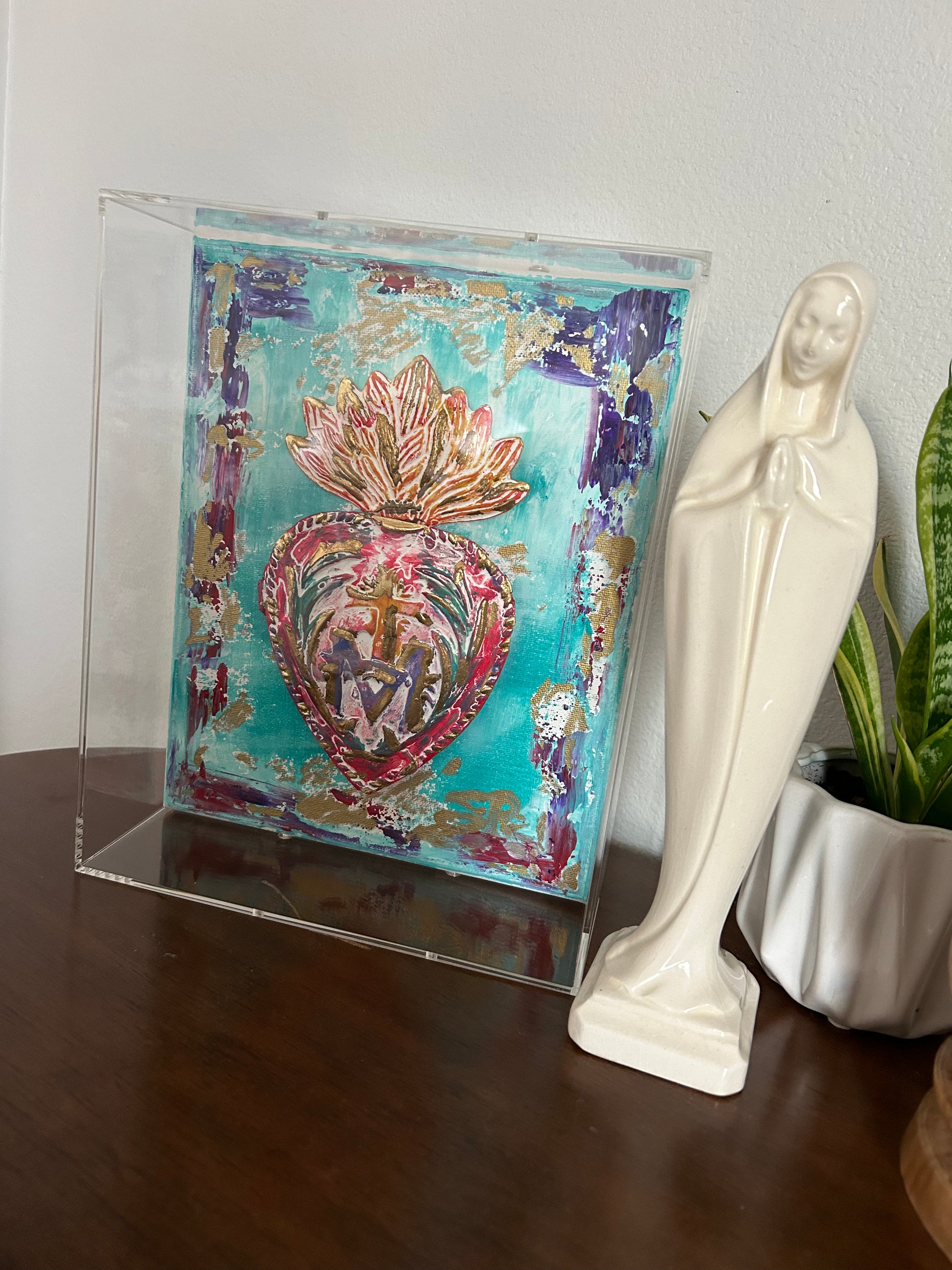 Immaculate Heart Canvas Acrylic Art Box - Turquoise