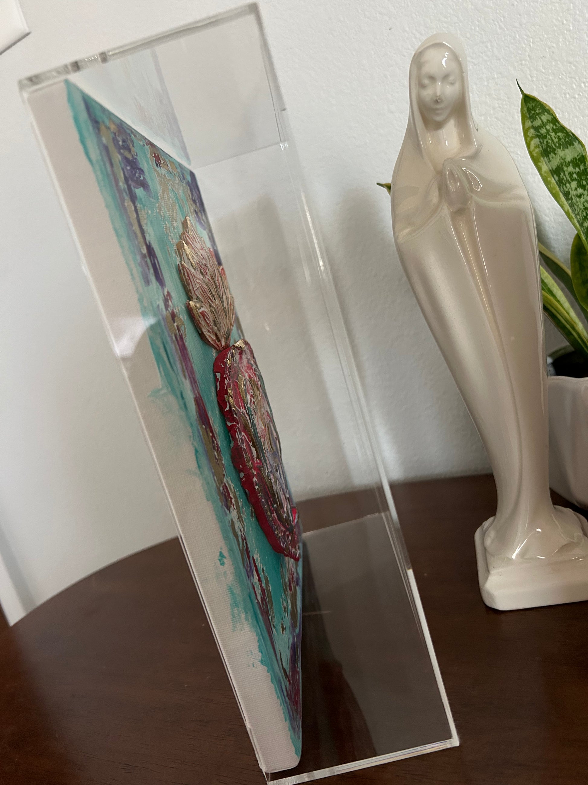 Immaculate Heart Canvas Acrylic Art Box - Turquoise