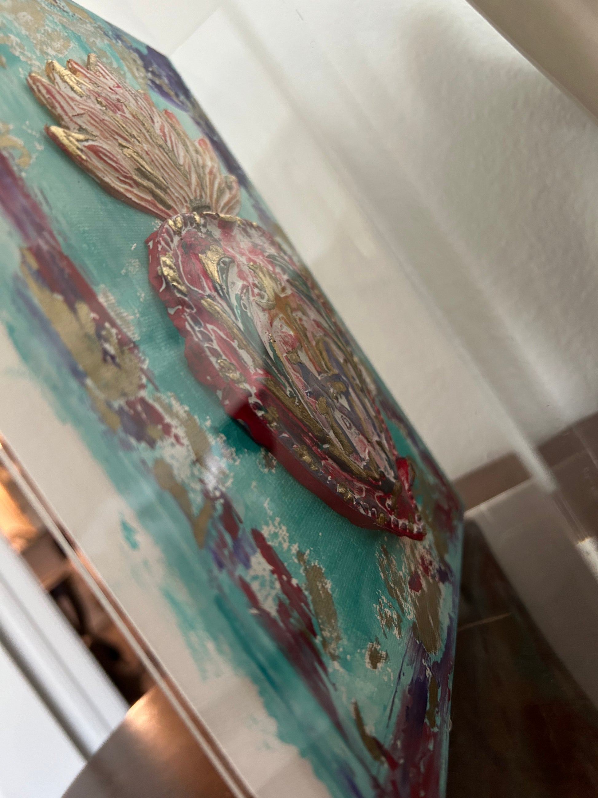 Immaculate Heart Canvas Acrylic Art Box - Turquoise