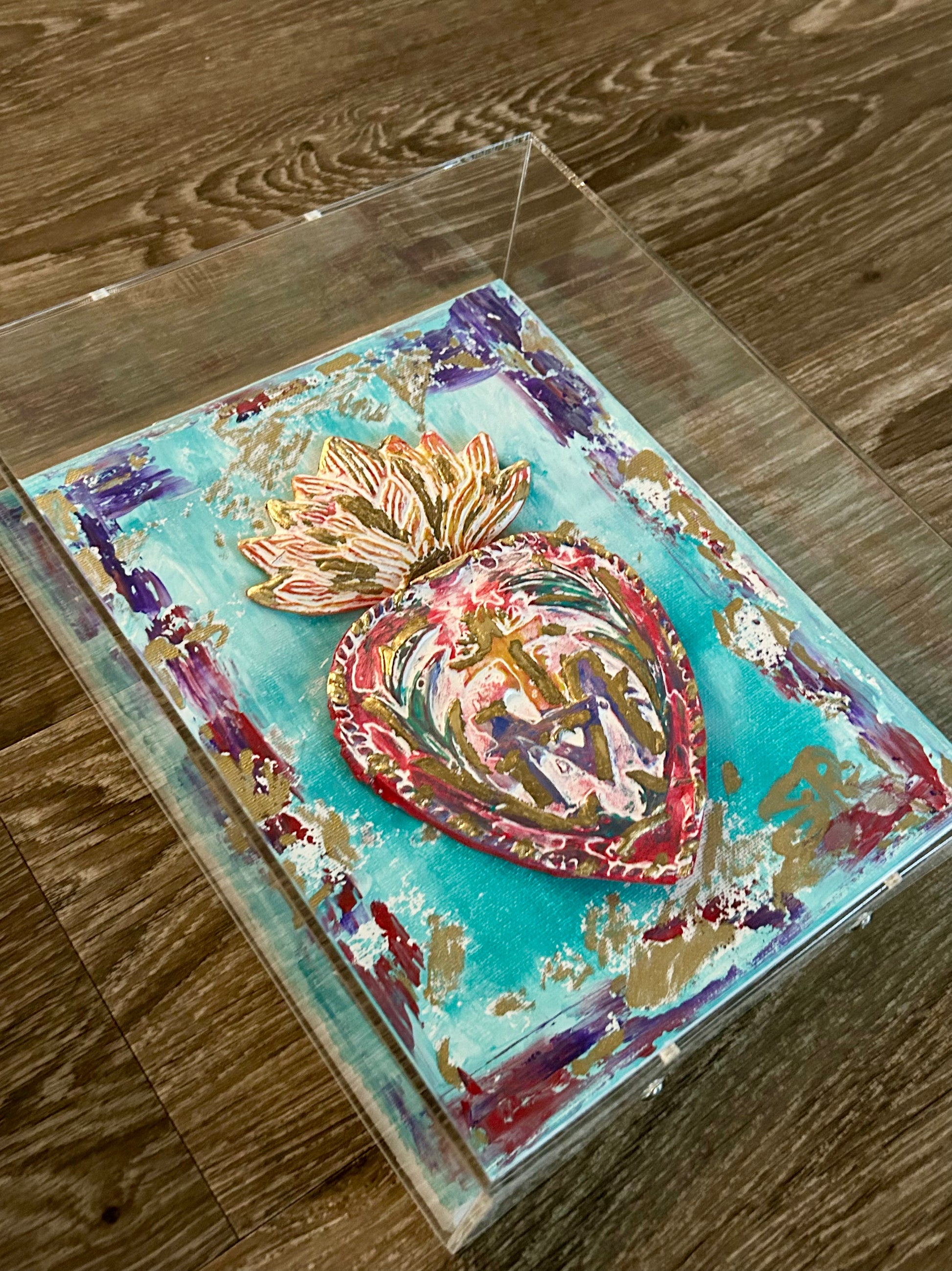 Immaculate Heart Canvas Acrylic Art Box - Turquoise