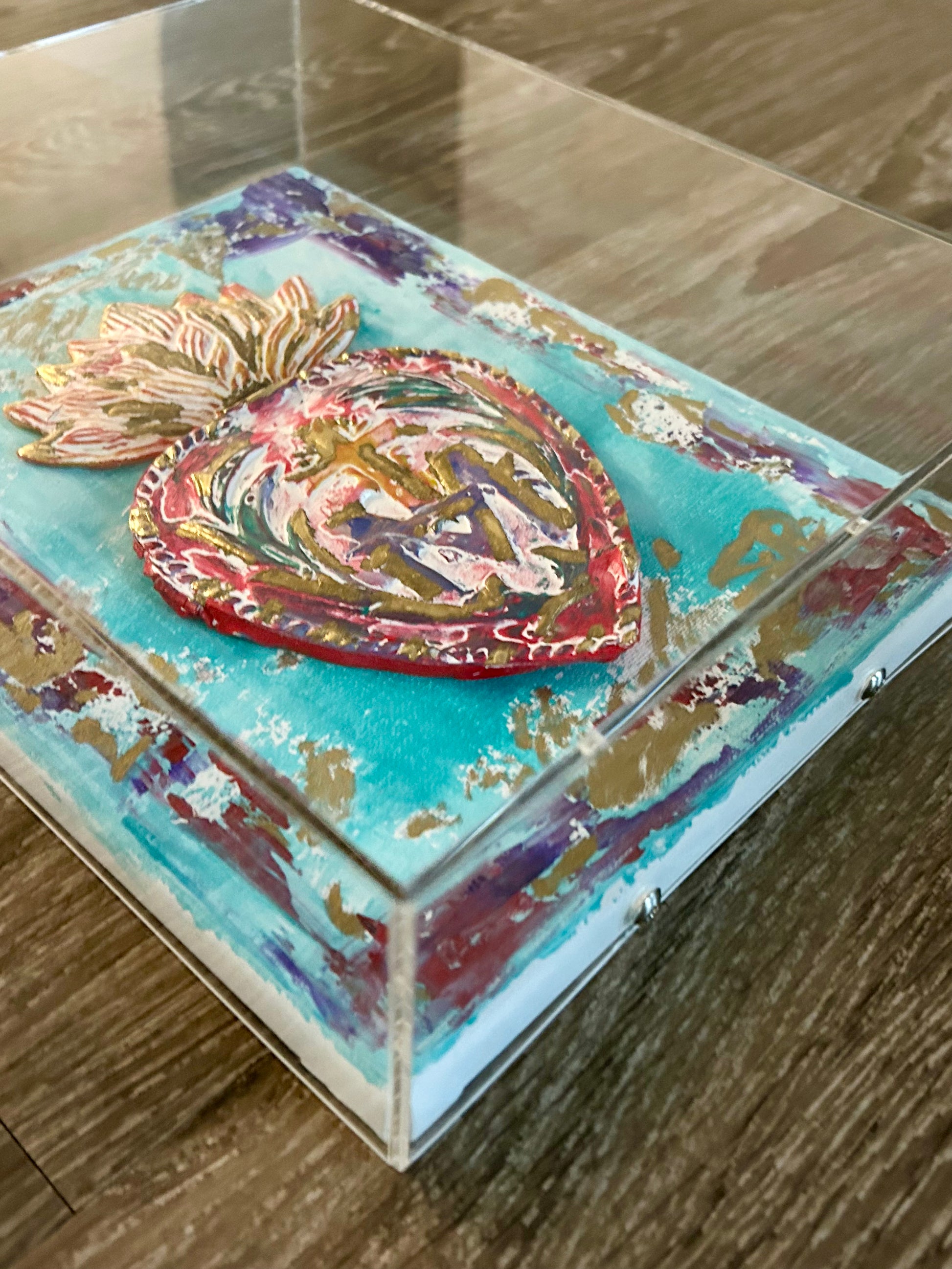 Immaculate Heart Canvas Acrylic Art Box - Turquoise