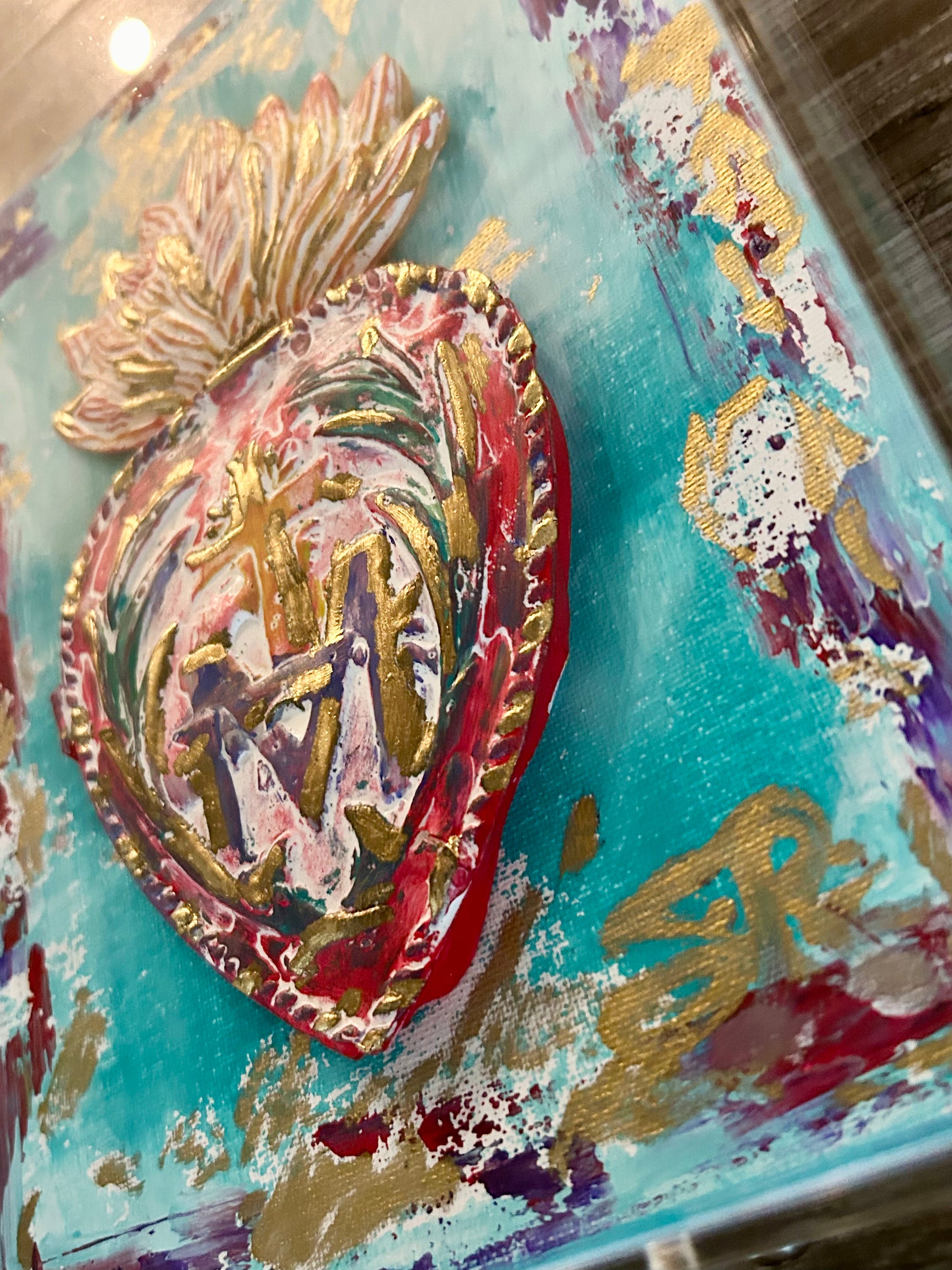 Immaculate Heart Canvas Acrylic Art Box - Turquoise