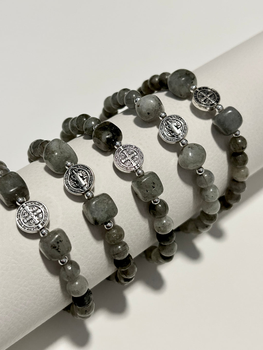 St. Benedict Rosary Bracelet - Genuine Labradorite Stones