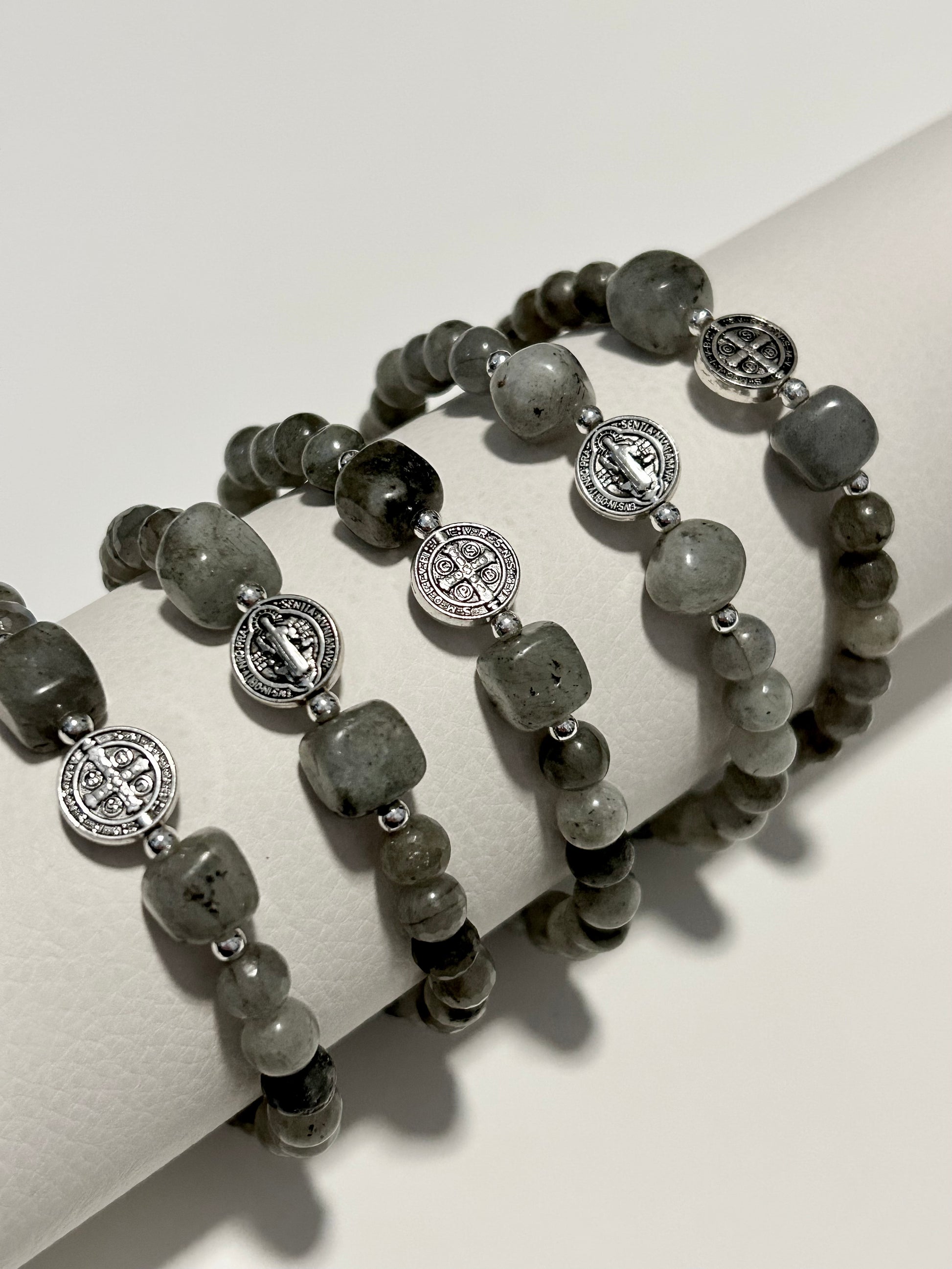 St. Benedict Rosary Bracelet - Genuine Labradorite Stones