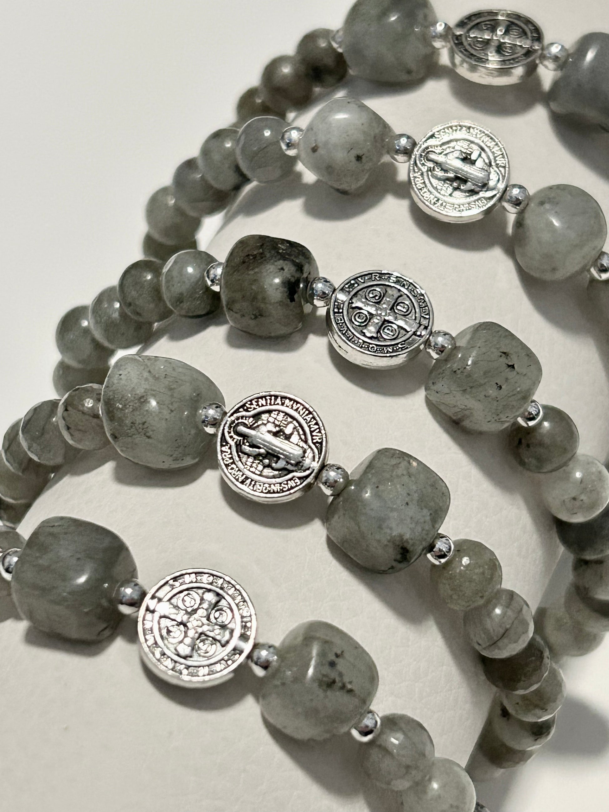 St. Benedict Rosary Bracelet - Genuine Labradorite Stones