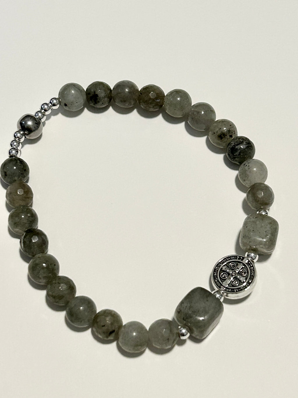 St. Benedict Rosary Bracelet - Genuine Labradorite Stones