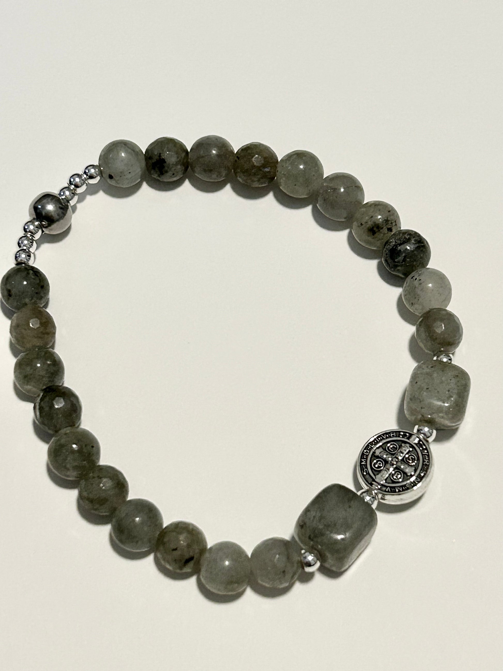 St. Benedict Rosary Bracelet - Genuine Labradorite Stones
