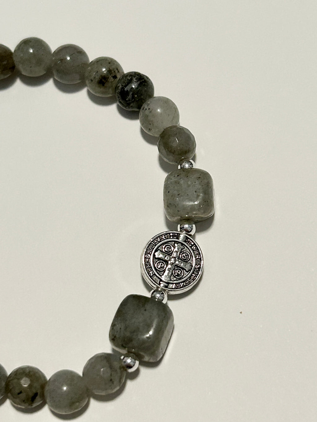 St. Benedict Rosary Bracelet - Genuine Labradorite Stones
