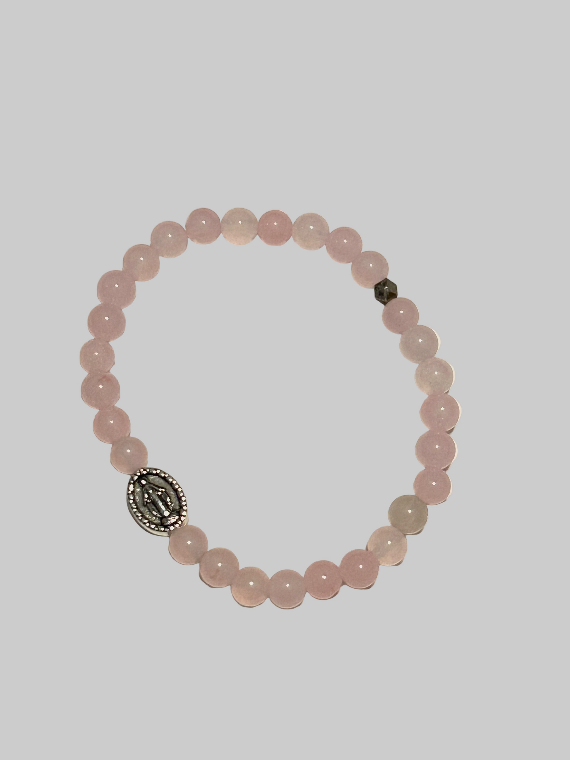 Genuine Rose Quartz Miraculous Medal Bracelet