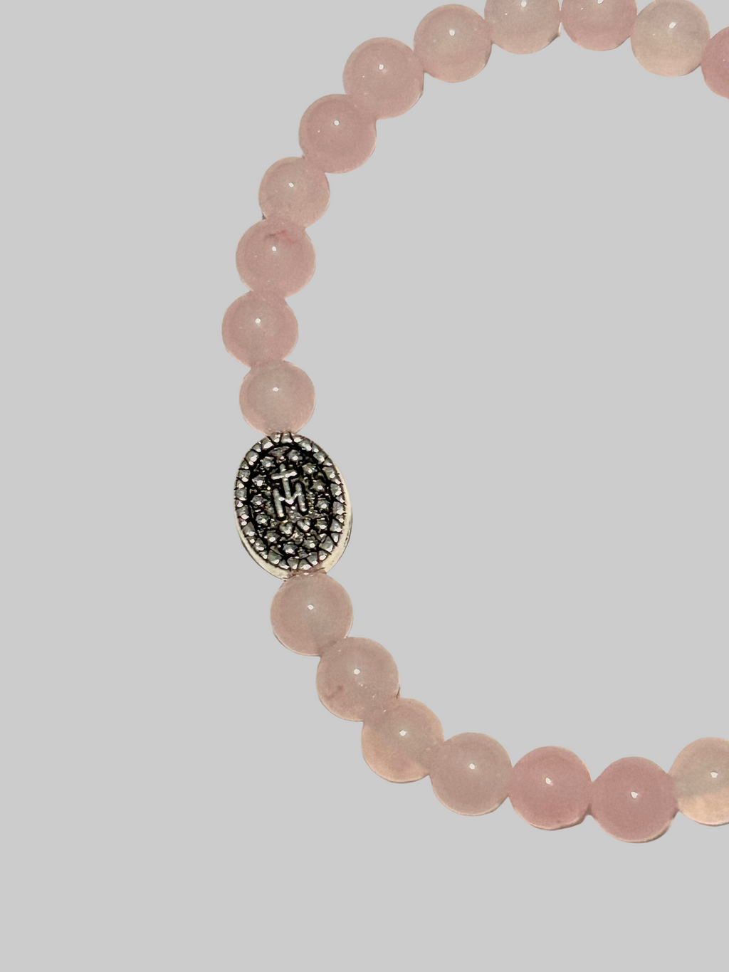 Genuine Rose Quartz Miraculous Medal Bracelet