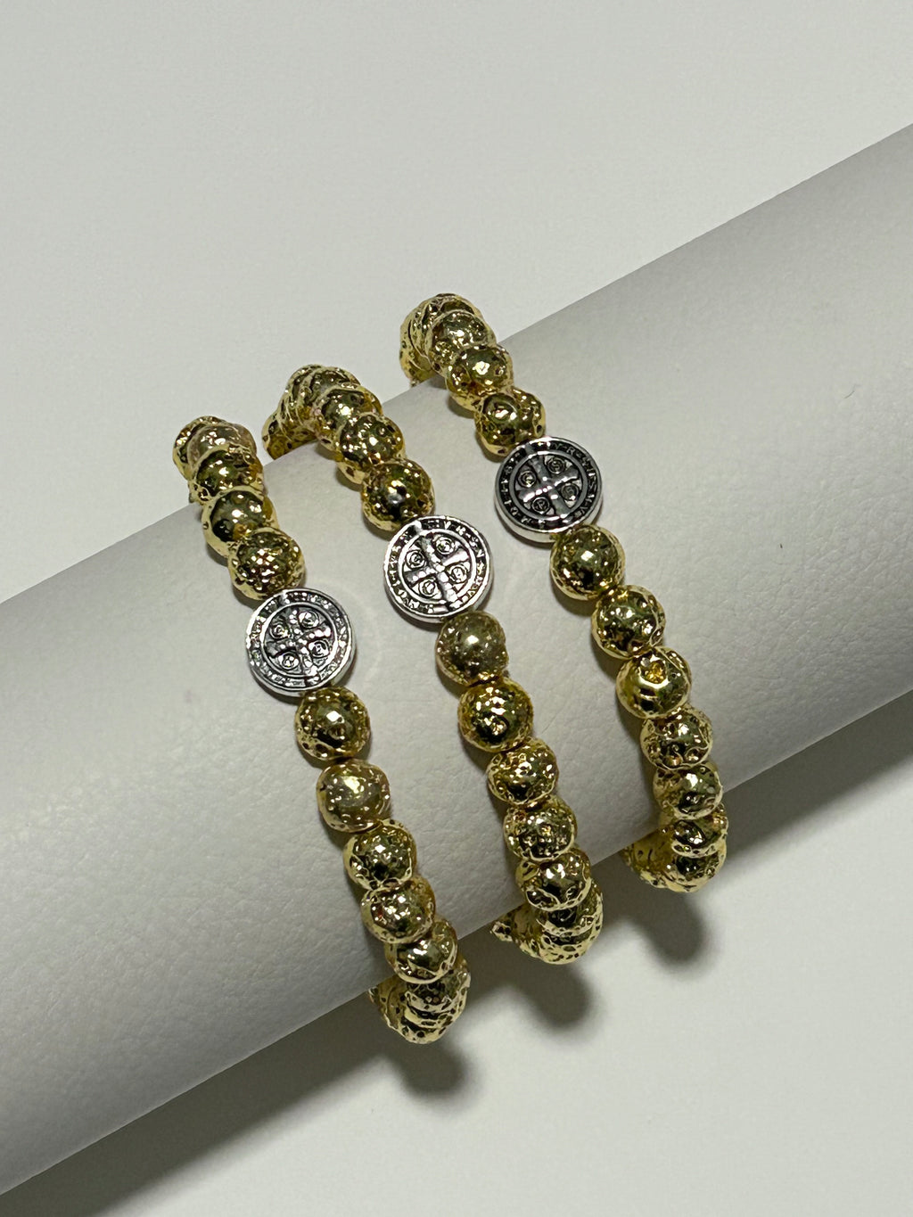 Gold Lava Bead St. Benedict Bracelet