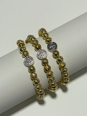 Gold Lava Bead St. Benedict Bracelet