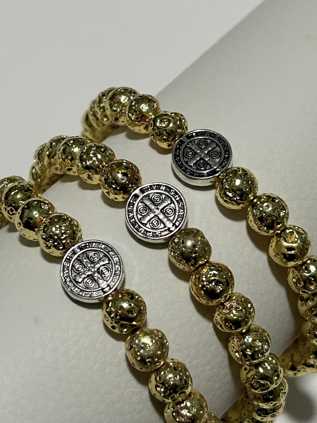 Gold Lava Bead St. Benedict Bracelet