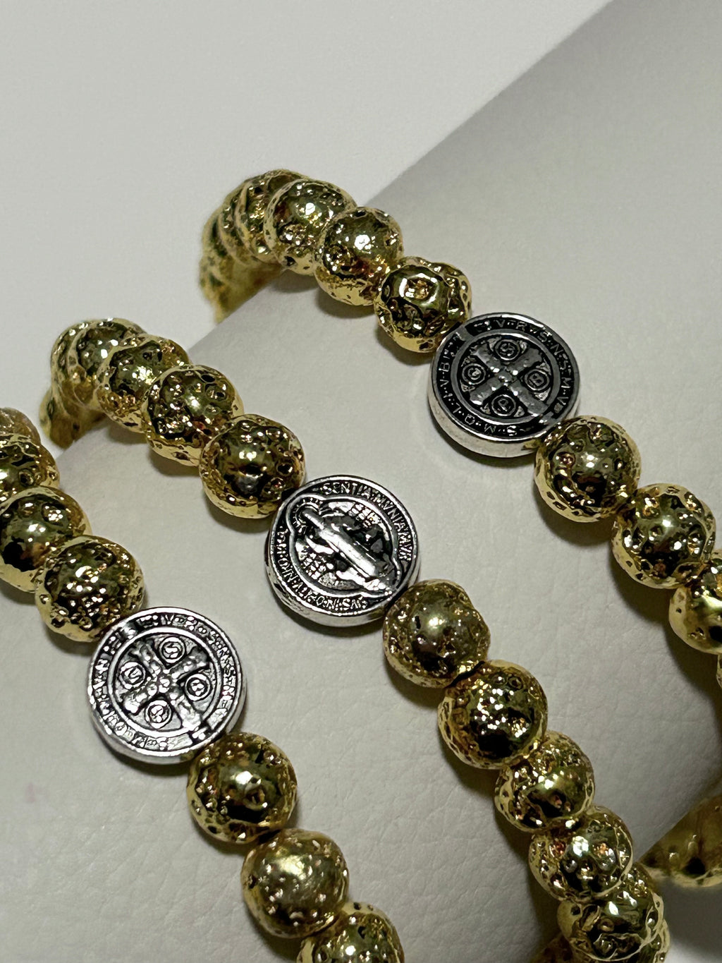 Gold Lava Bead St. Benedict Bracelet