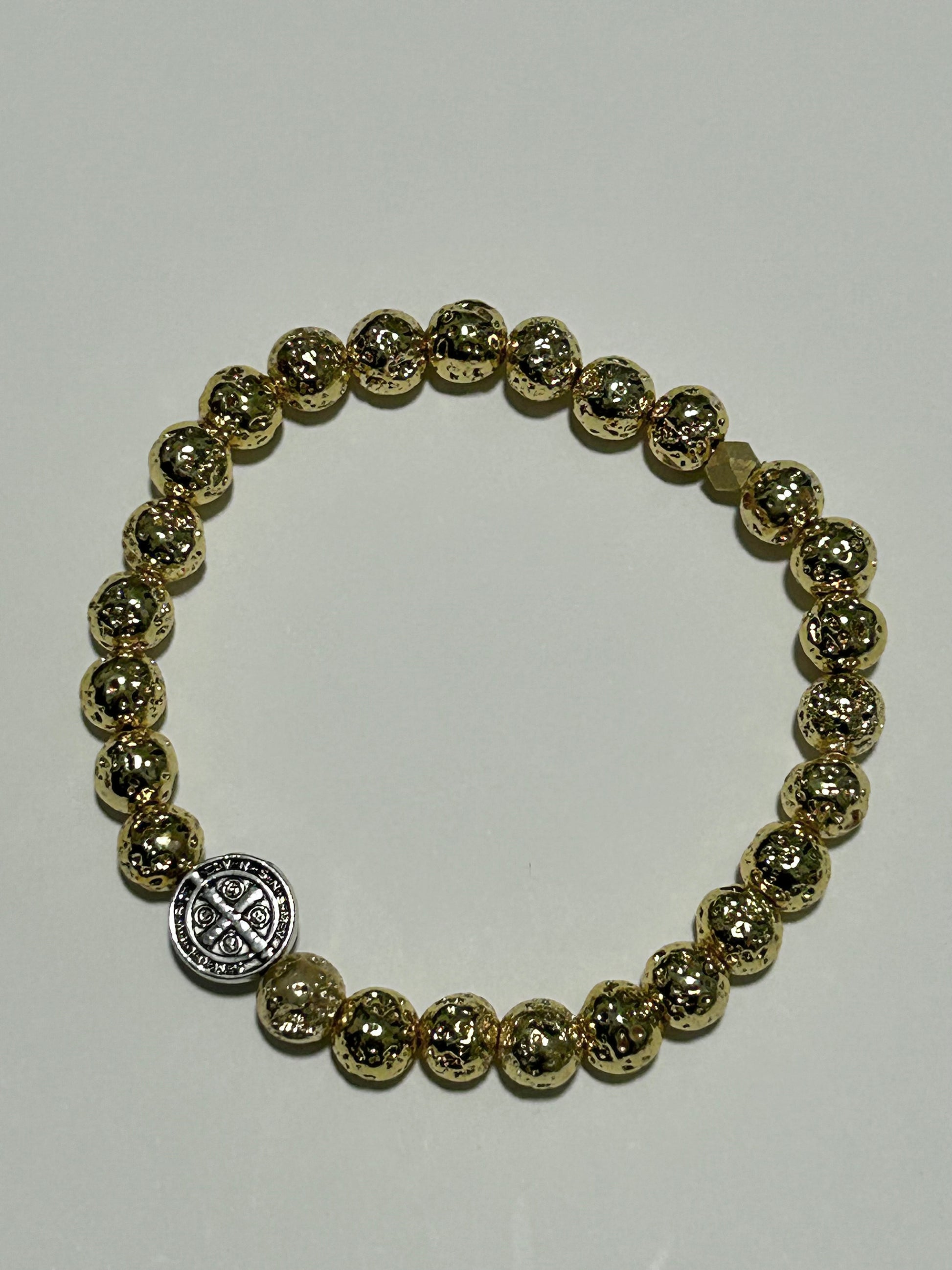 Gold Lava Bead St. Benedict Bracelet