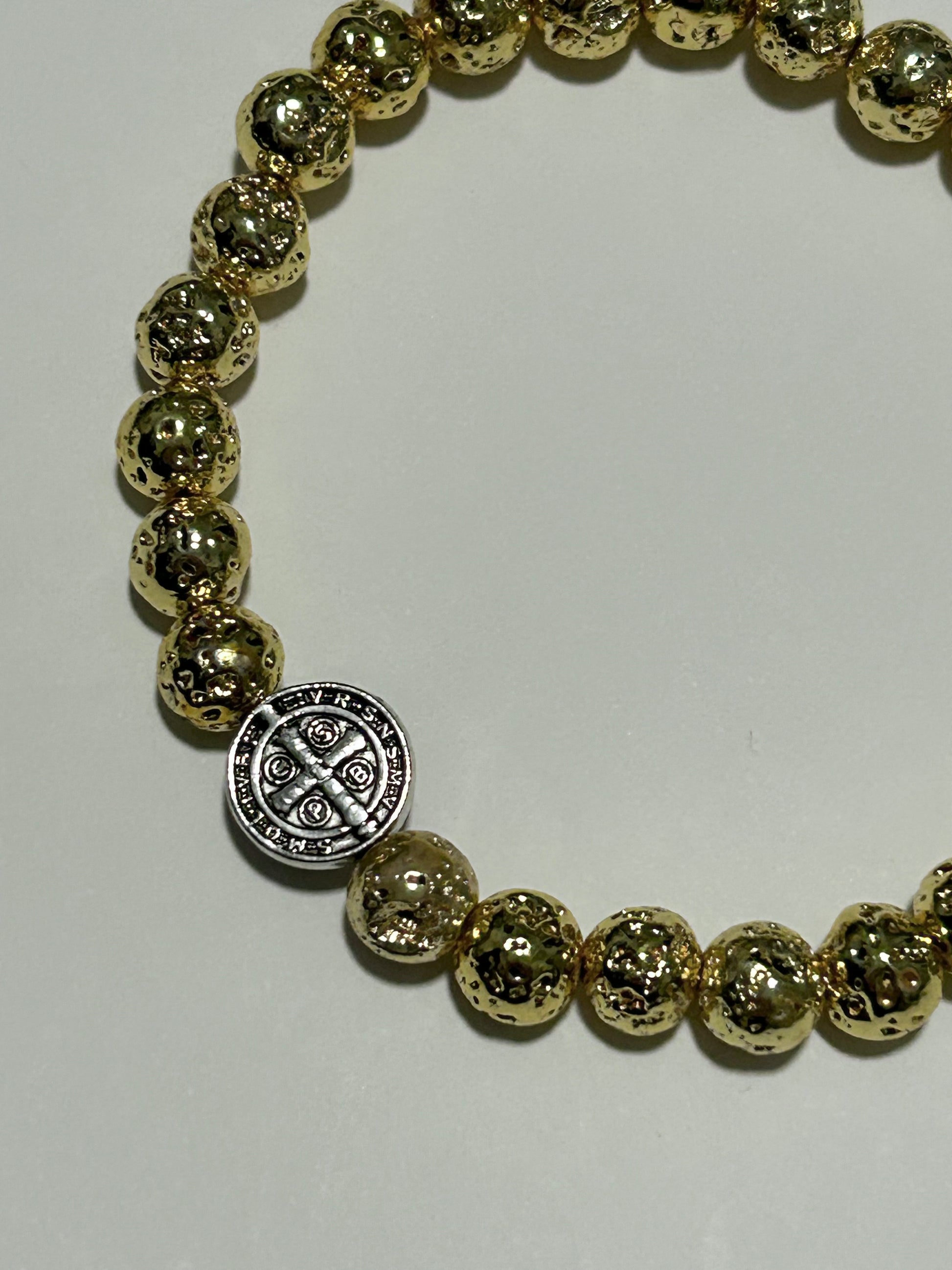 Gold Lava Bead St. Benedict Bracelet