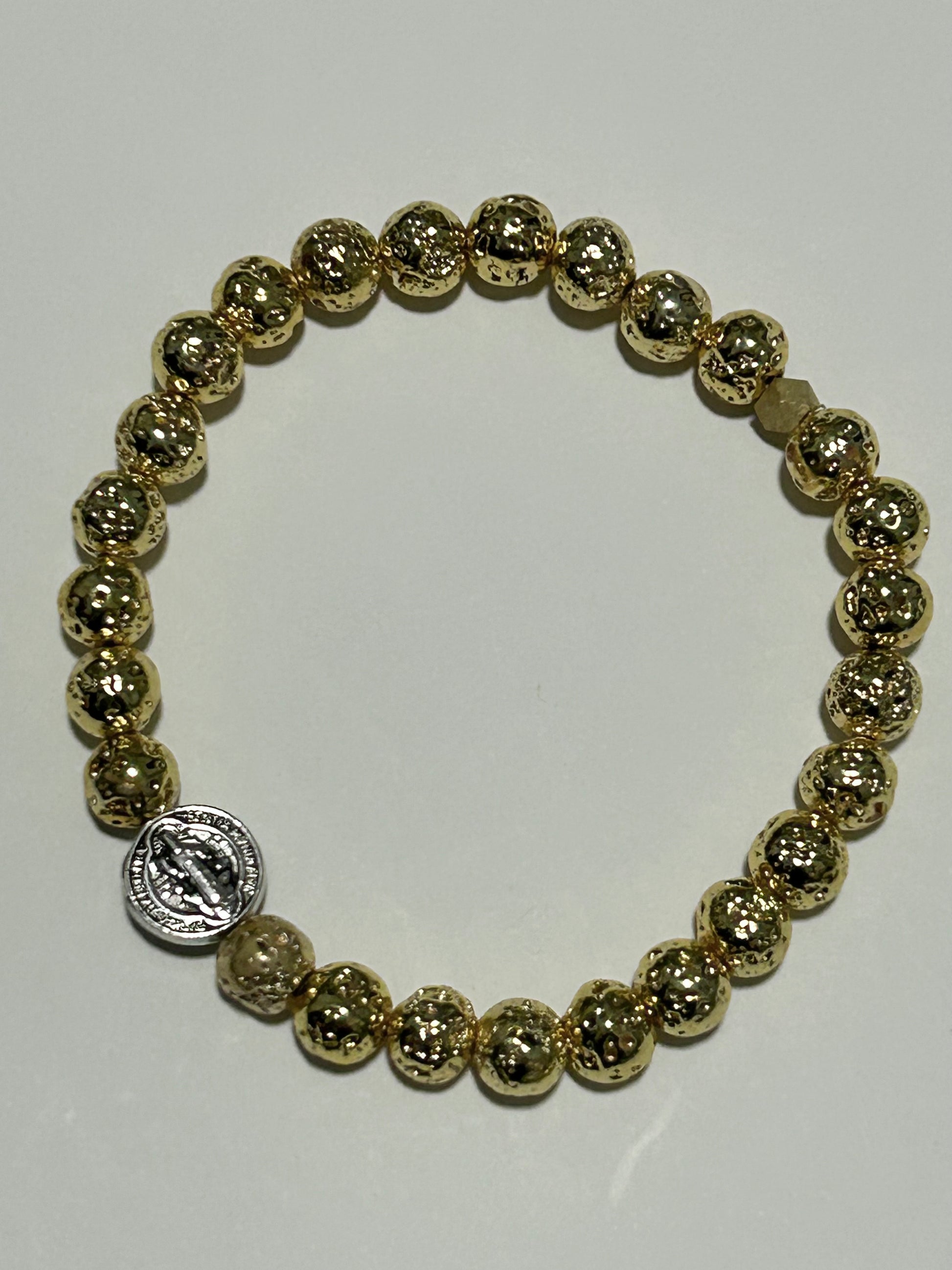 Gold Lava Bead St. Benedict Bracelet