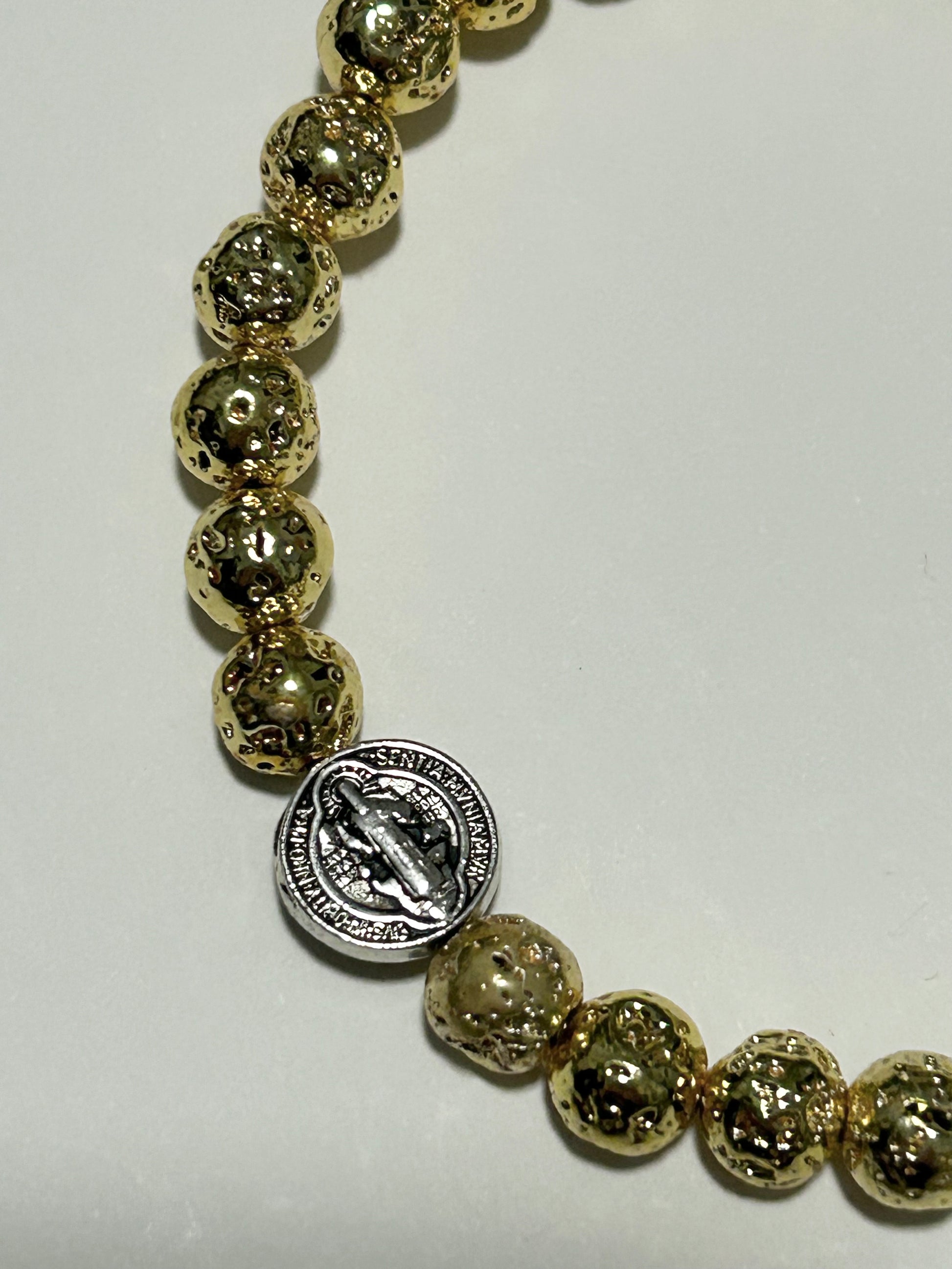 Gold Lava Bead St. Benedict Bracelet