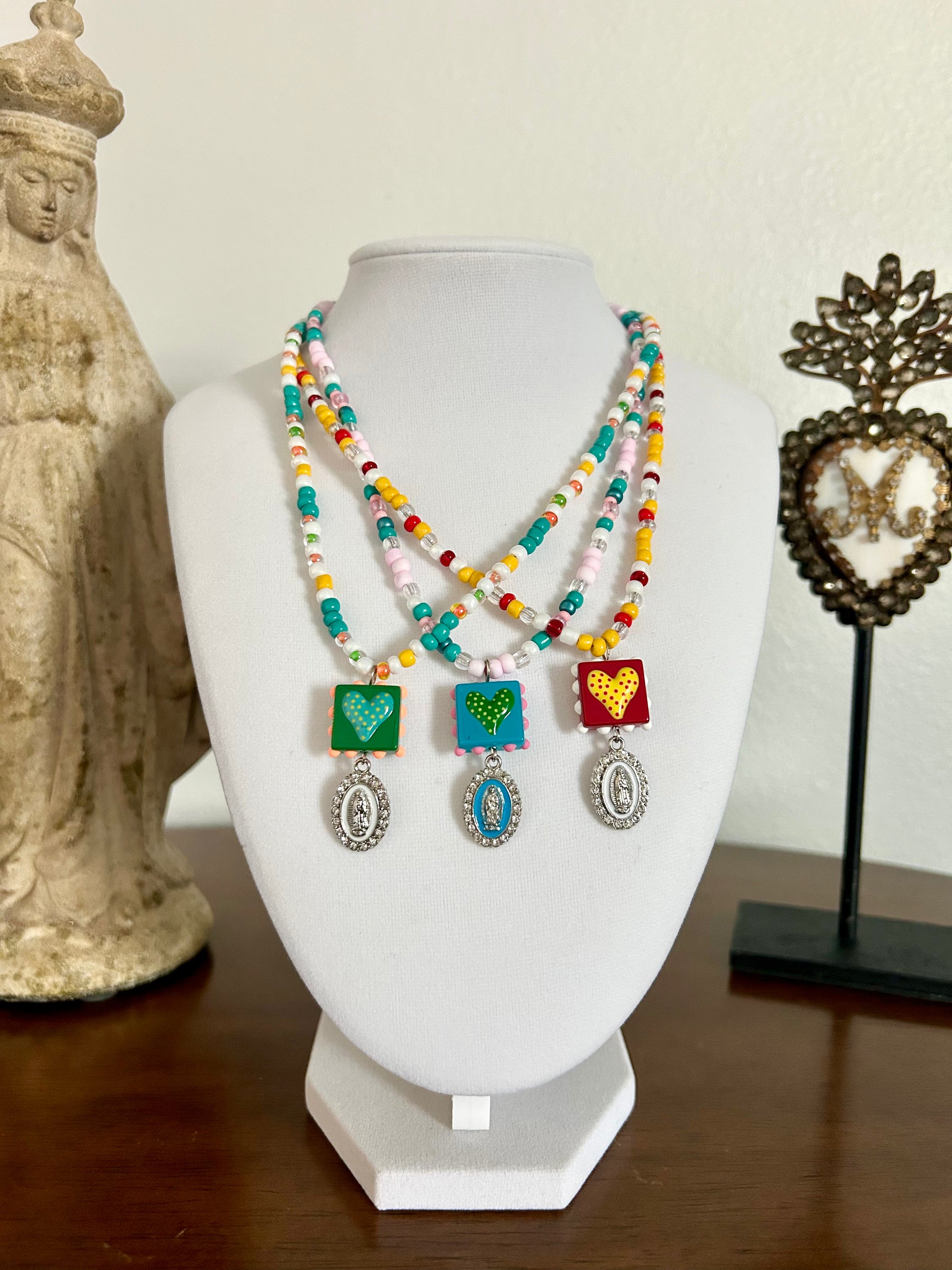 The Fiesta Collection- White, Green, Orange and Orange Seed Beads and White Rhinestone