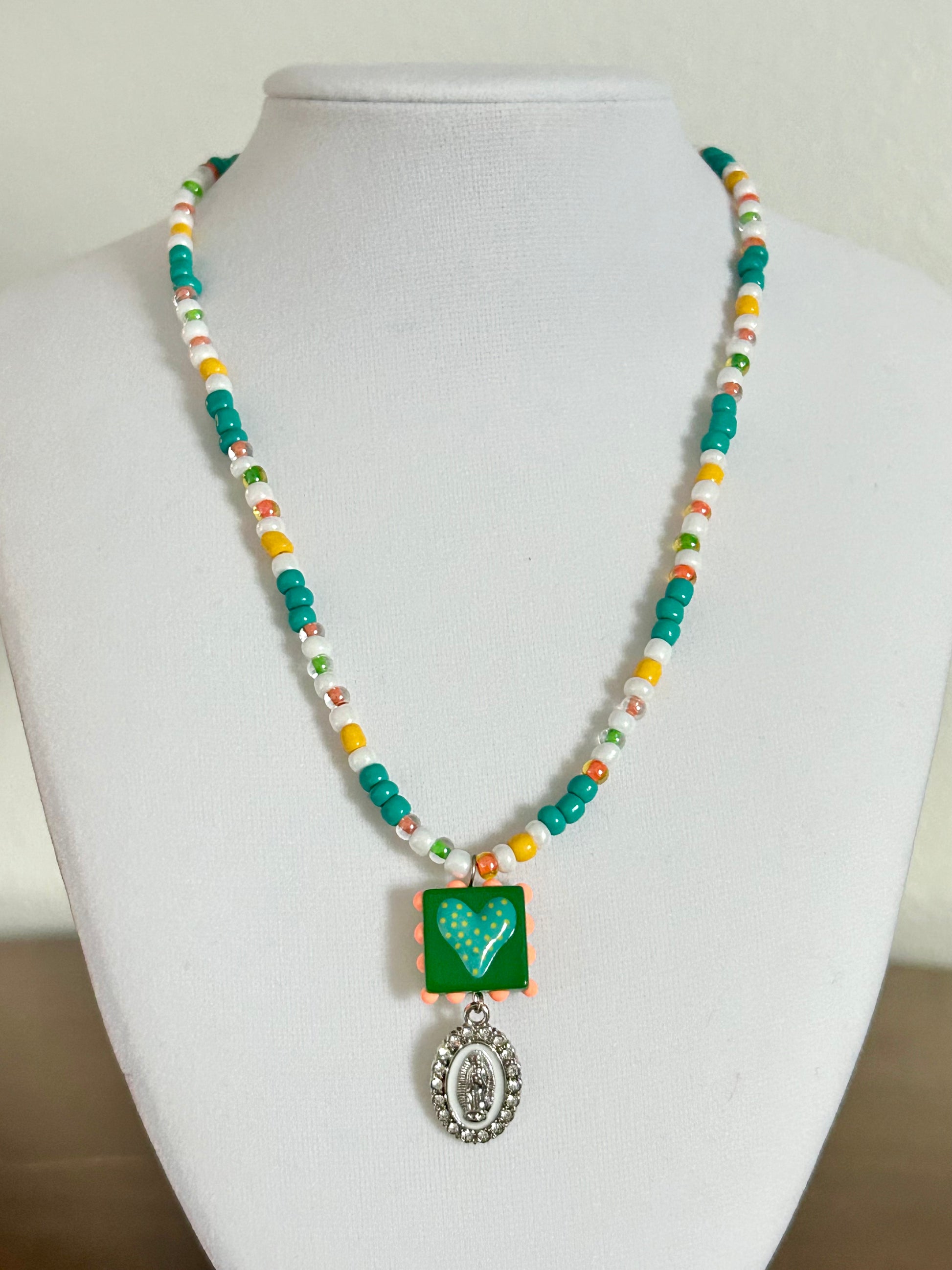 The Fiesta Collection- White, Green, Orange and Orange Seed Beads and White Rhinestone