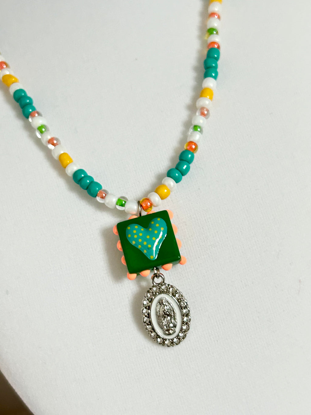 The Fiesta Collection- White, Green, Orange and Orange Seed Beads and White Rhinestone