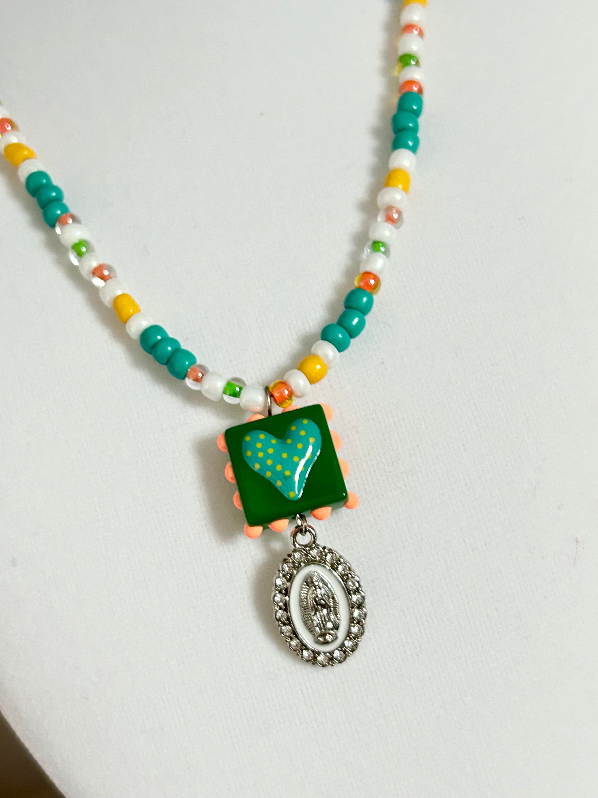 The Fiesta Collection- White, Green, Orange and Orange Seed Beads and White Rhinestone